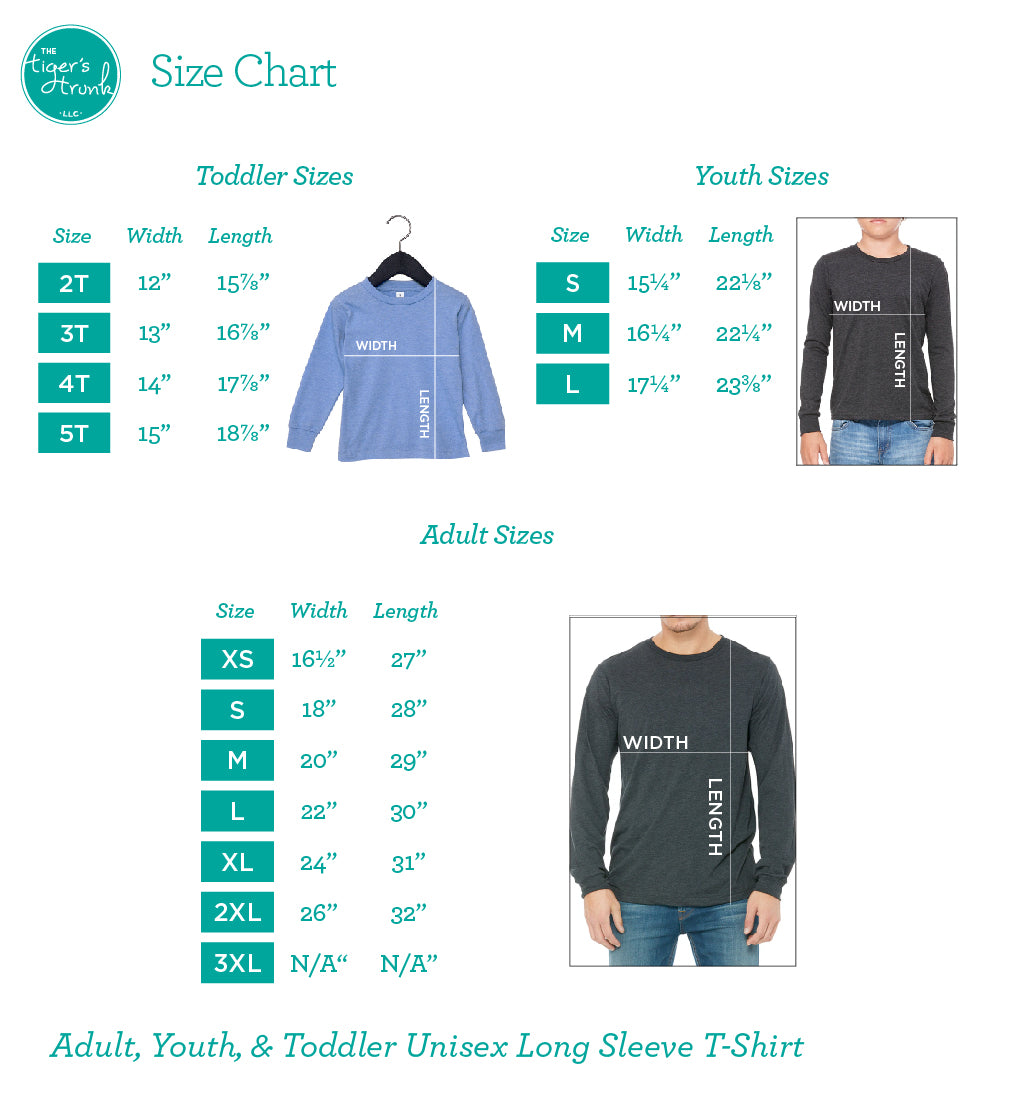 Bella Unisex Toddler Youth Adult Long-Sleeve Sizing Chart