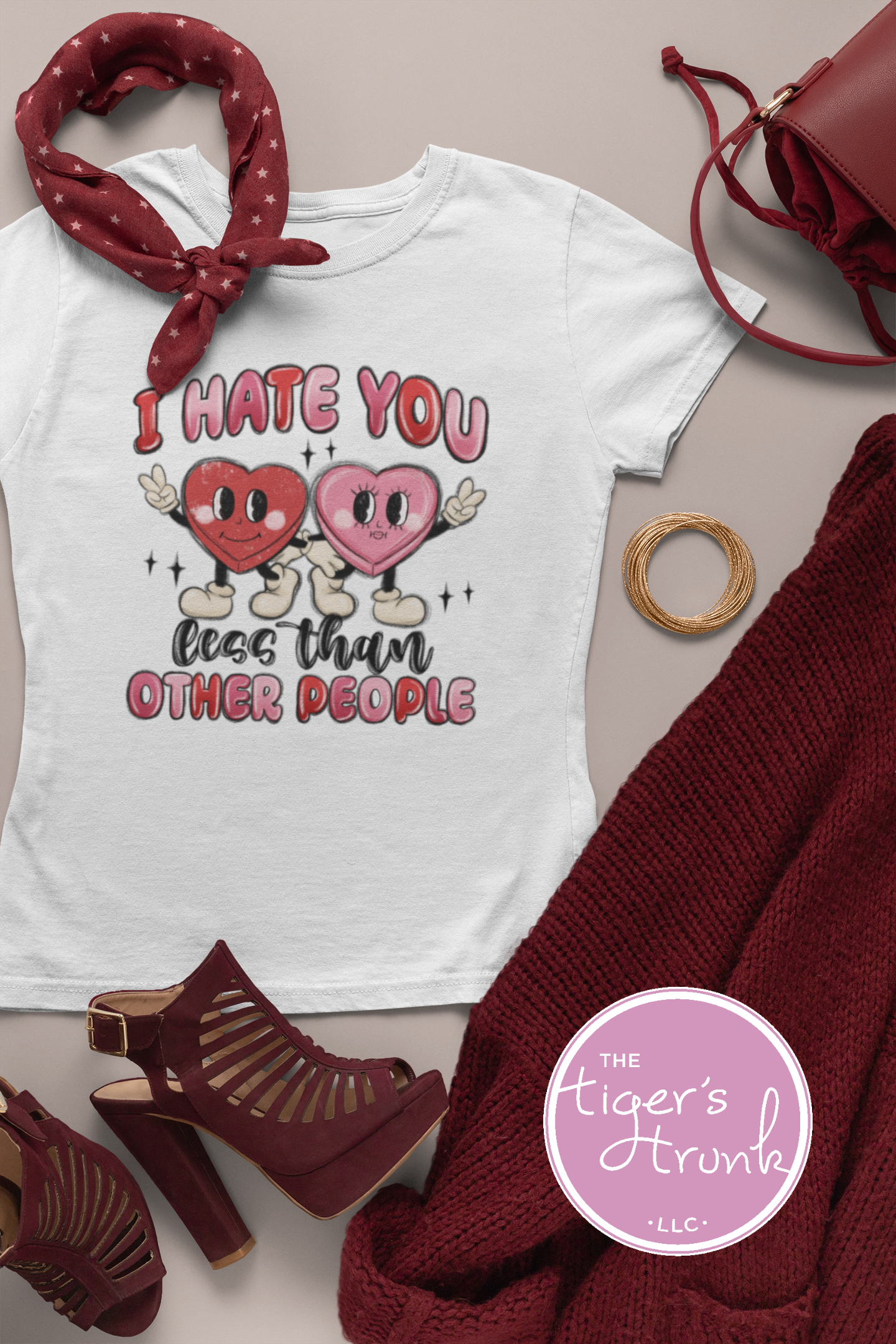 Funny Valentine’s Day shirt with the phrase "I Hate You Less Than Other People," perfect for sarcastic and humorous Valentine vibes.
