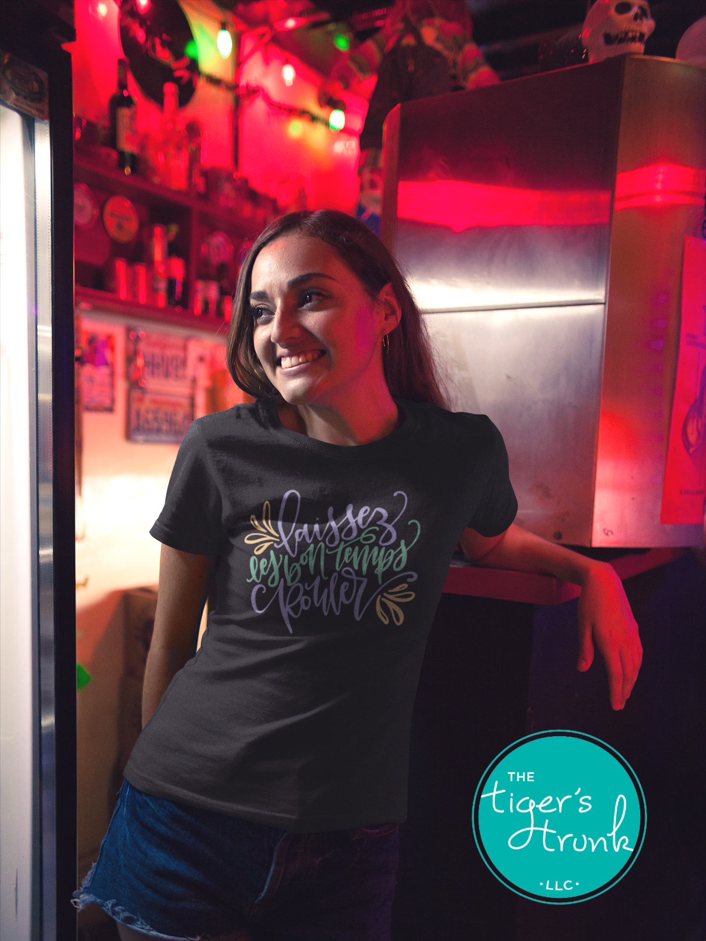 Mardi Gras t-shirt featuring Laissez les Bon Temps Rouler, perfect for parades and New Orleans celebrations.