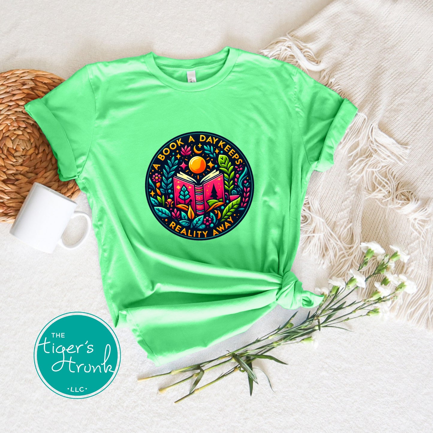T-shirt with the phrase "A Book a Day Keeps Reality Away," perfect for readers, book lovers, and introverts