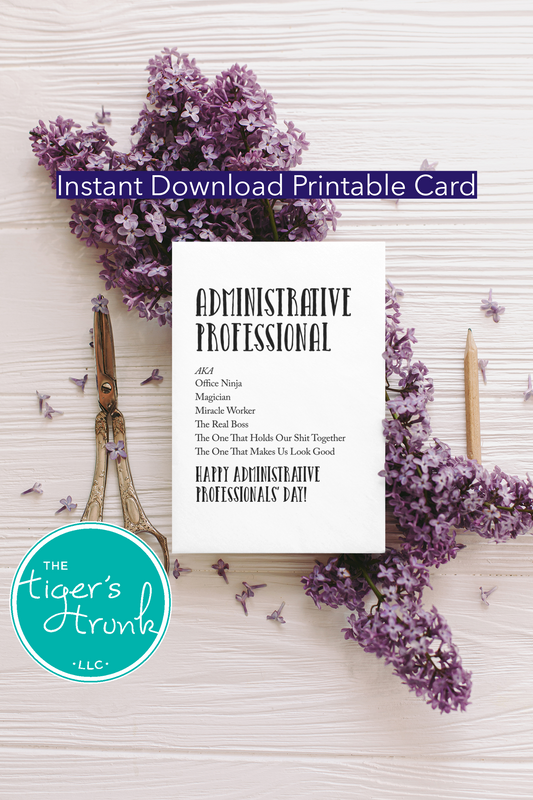 Printable Administrative Professional Appreciation card with a humorous office ninja theme, available as an instant digital download.