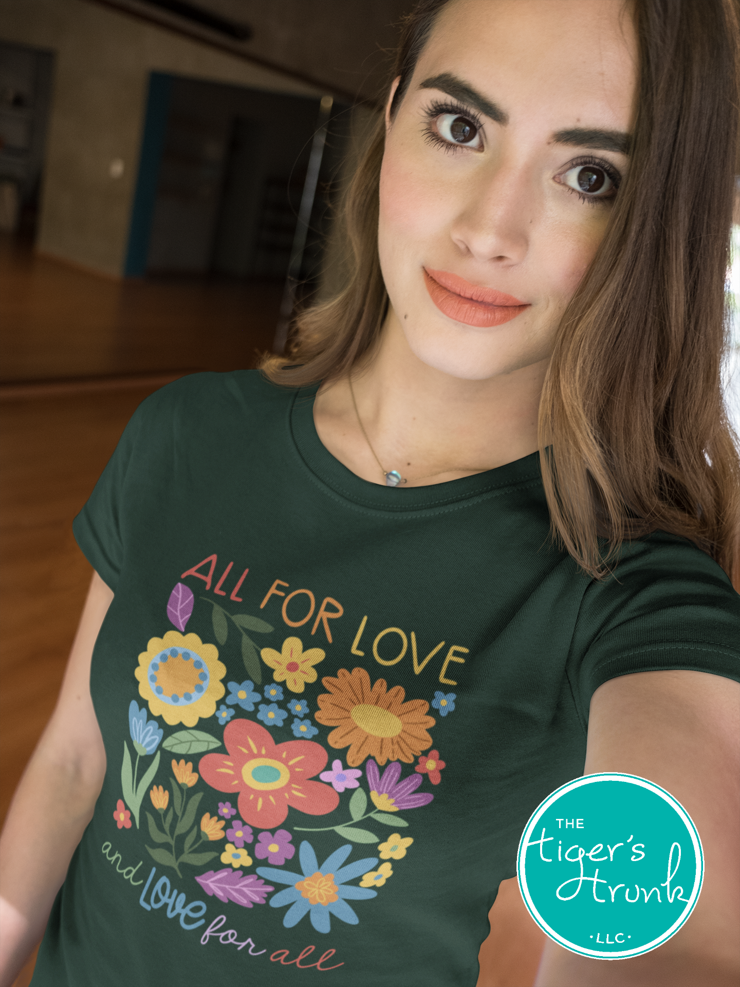 T-shirt with the phrase "All for Love and Love for All," inclusive Pride graphic tee for LGBTQ+ supporters and allies