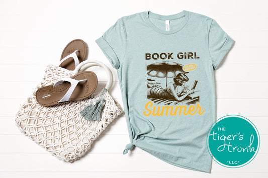 T-shirt with the phrase "Dive Into a Good Book," graphic reading shirt for book lovers, teachers, and librarians