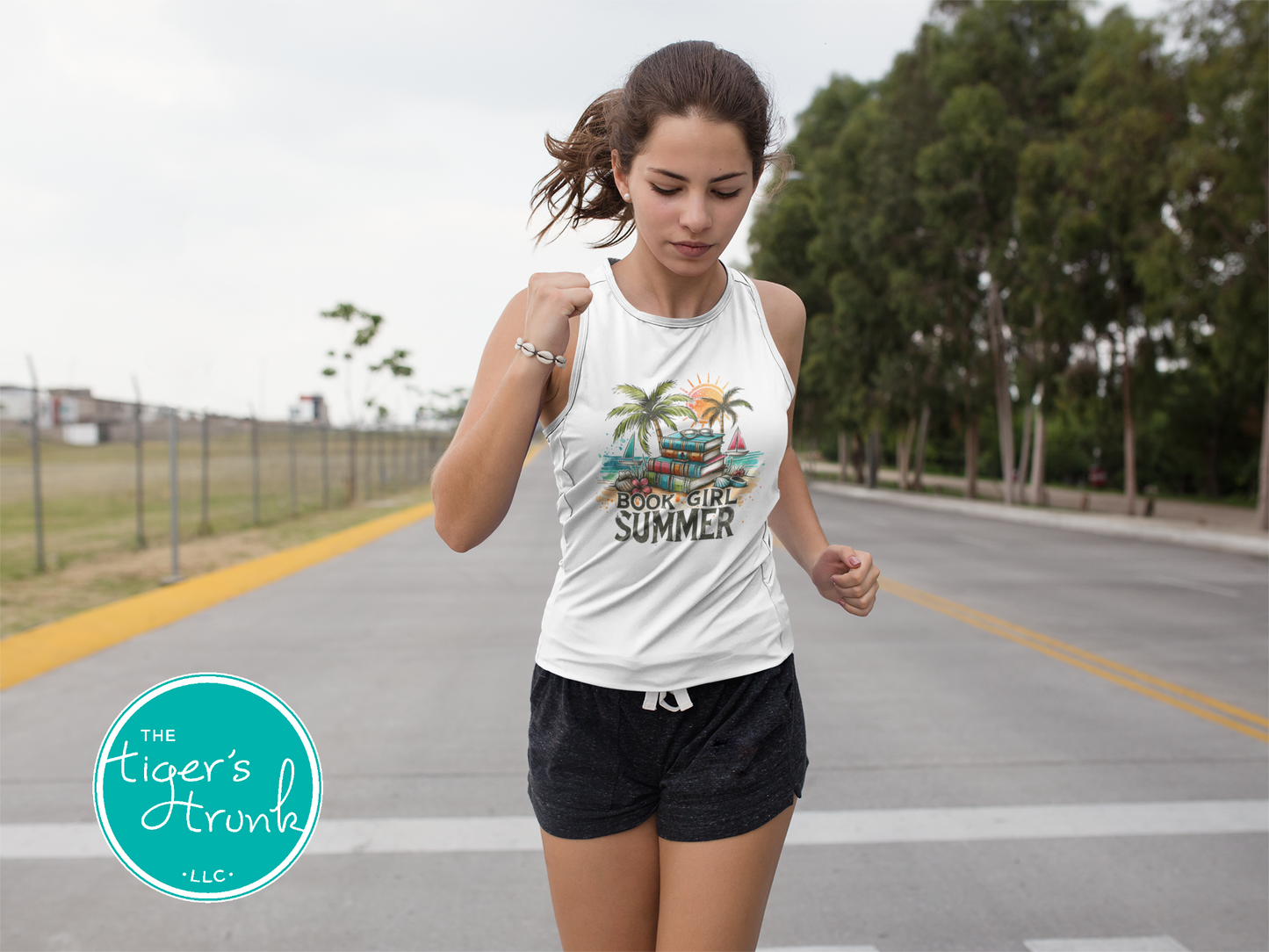 Muscle tank top with the phrase "Book Girl Summer," sleeveless literary tee for readers, bookworms, and summer fitness fans