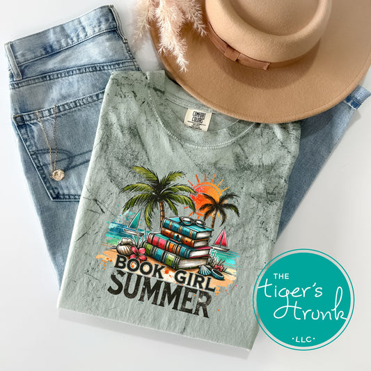 Book Girl Summer tie-dye t-shirt, colorful reading shirt for bookworms, librarians, and summer readers