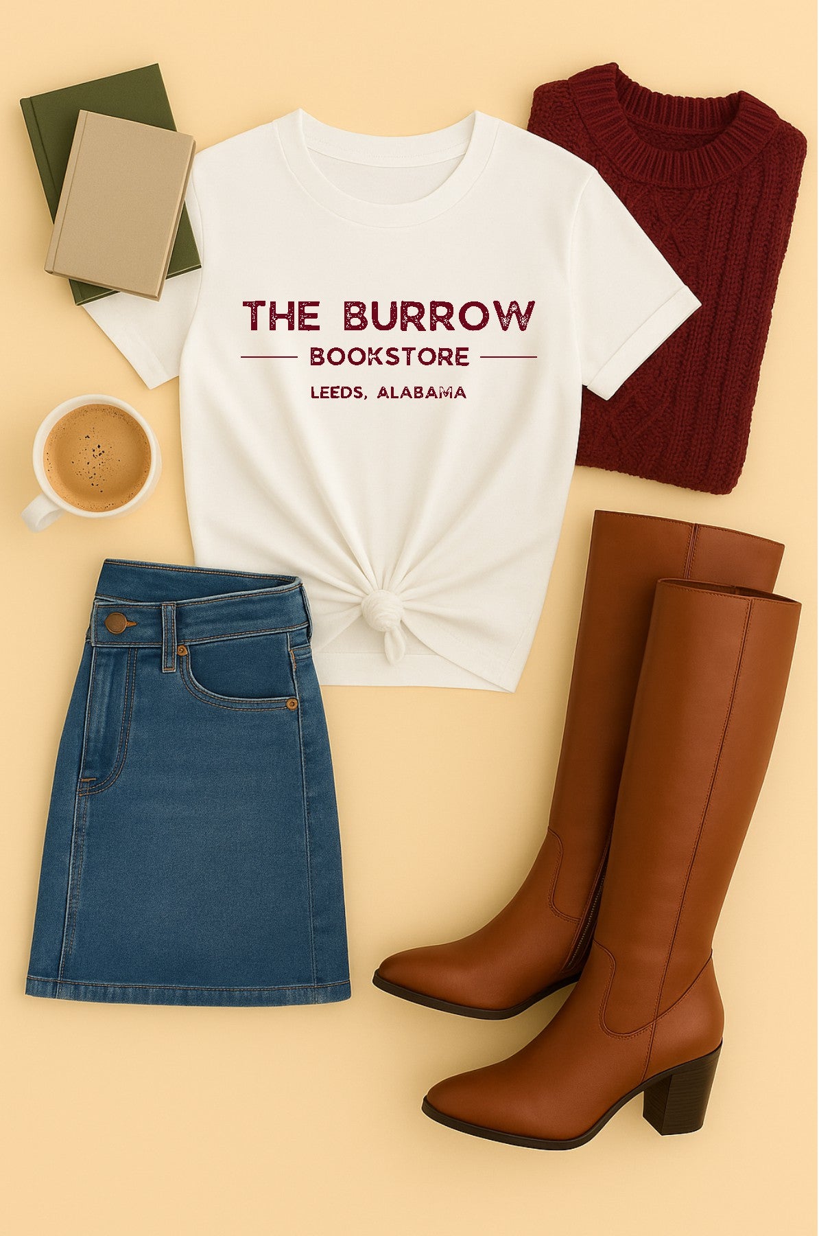 White Shirt Mockup PNG with Bookish Décor
