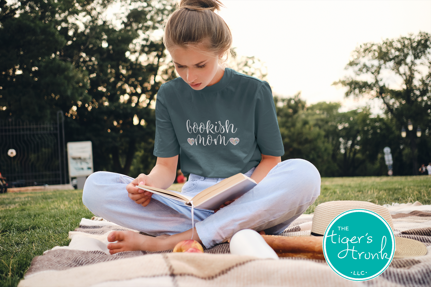 T-shirt that says "Bookish Mom," soft and simple design perfect for moms who love to read
