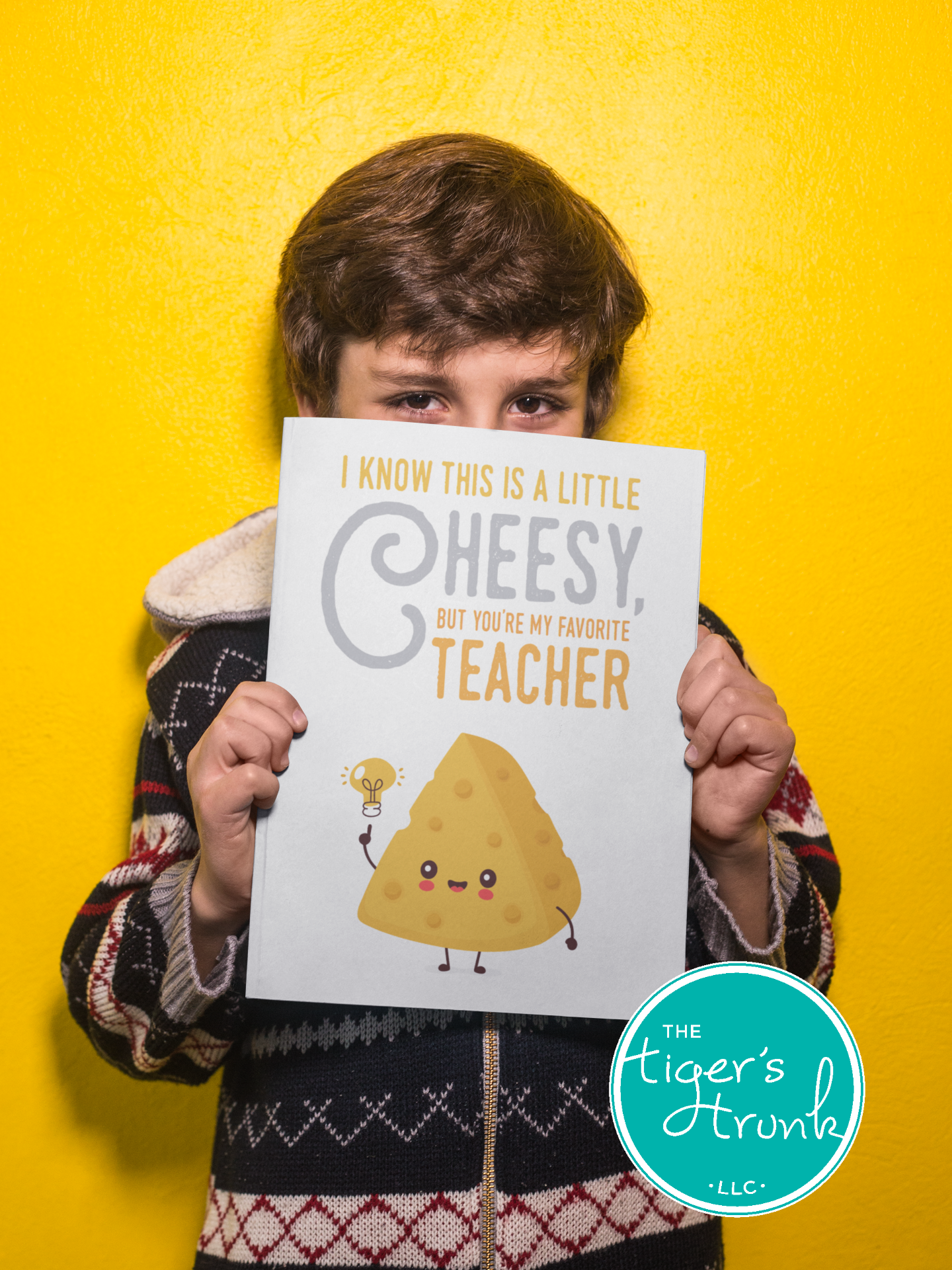 Cheese-themed printable sign for Teacher Appreciation Week with message "You're Our Favorite Teacher," instant download PDF