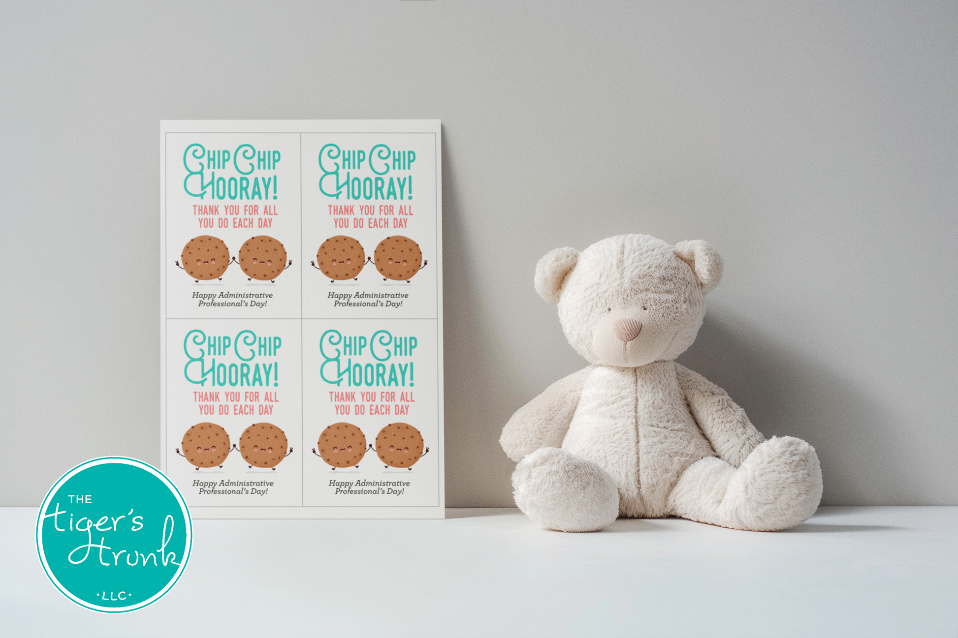Printable Administrative Assistant Professional mini cards with a cookie theme and a fun thank-you message, available as an instant digital download.