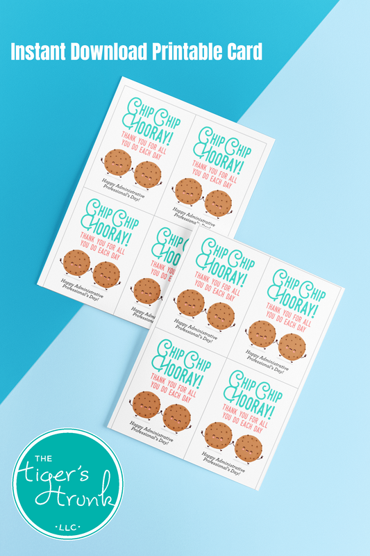 Printable Administrative Assistant Professional mini cards with a cookie theme and a fun thank-you message, available as an instant digital download.