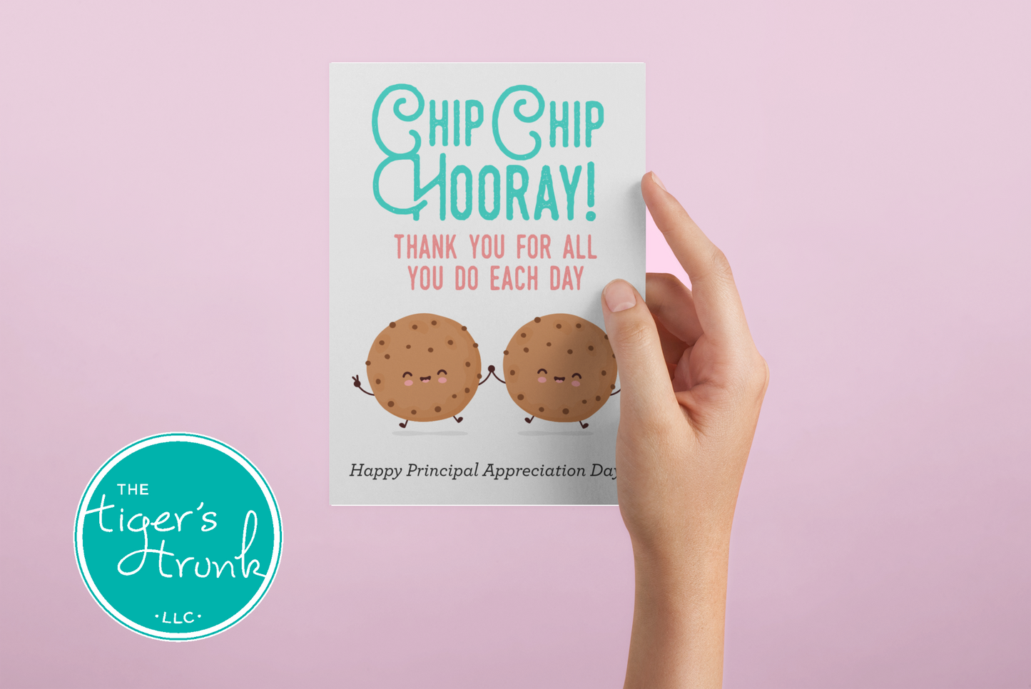 Printable Principal Appreciation card with a cookie theme and a fun thank-you message, available as an instant digital download in PDF format.