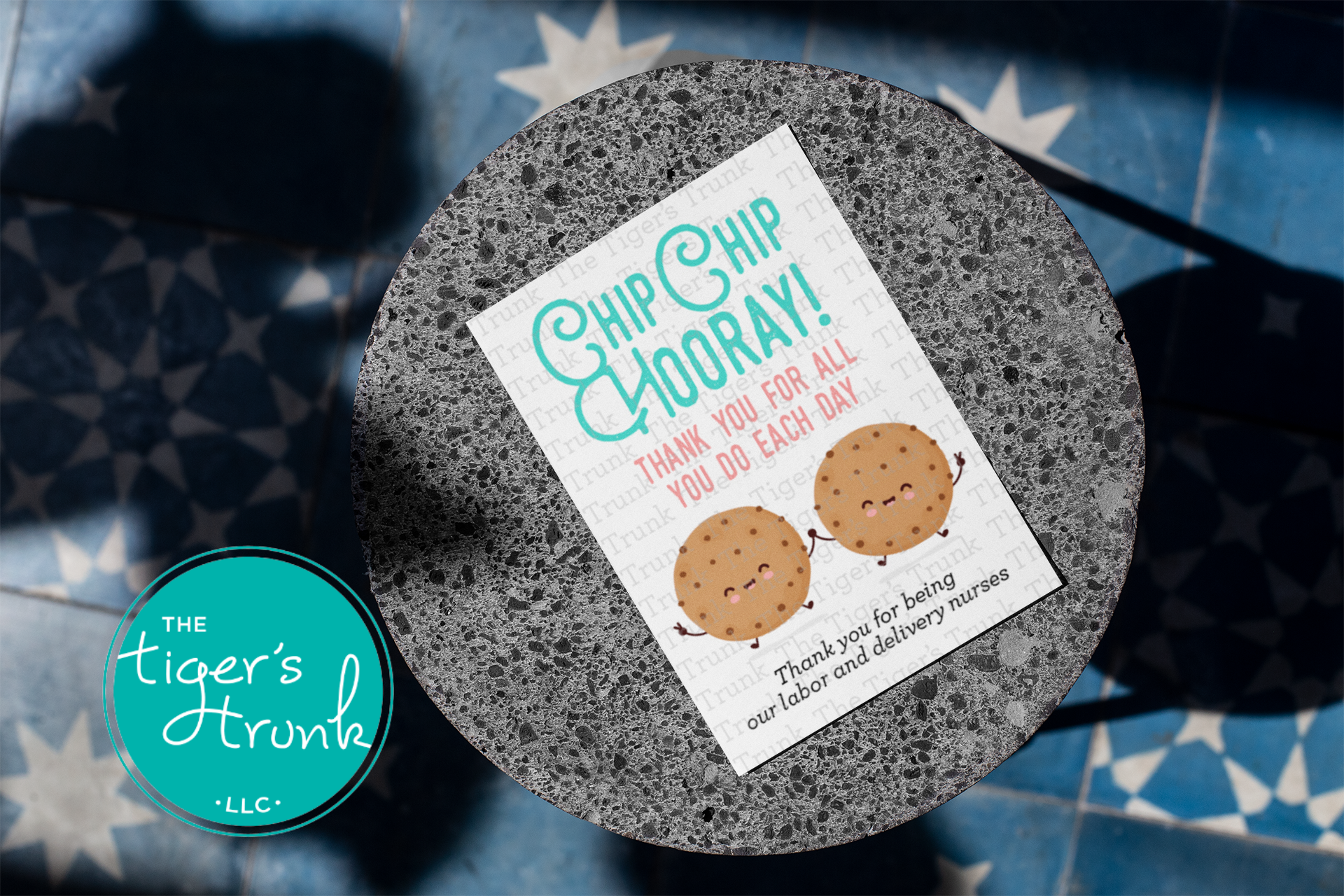 Printable appreciation card with the phrase "Chip Chip Hooray Thank You for All You Do Each Day," designed for labor and delivery nurses