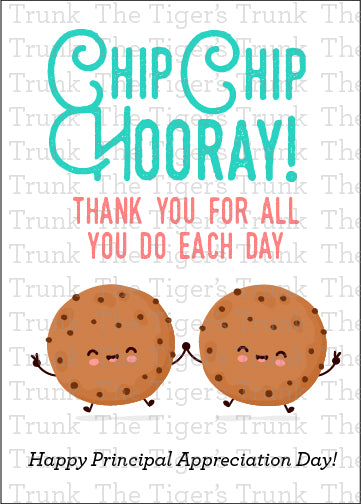Printable Principal Appreciation card with a cookie theme and a fun thank-you message, available as an instant digital download in PDF format.