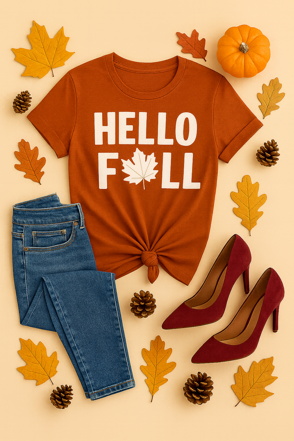 Autumn Shirt Mockup PNG with Fall Décor