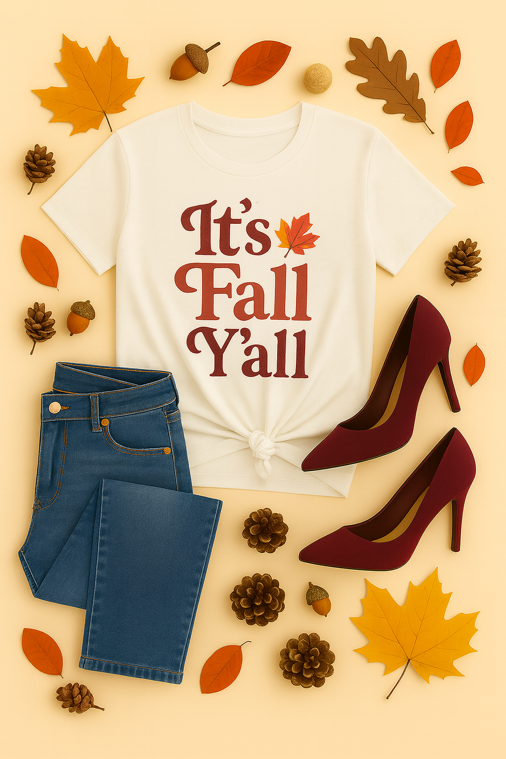 White Shirt Mockup PNG with Fall Décor