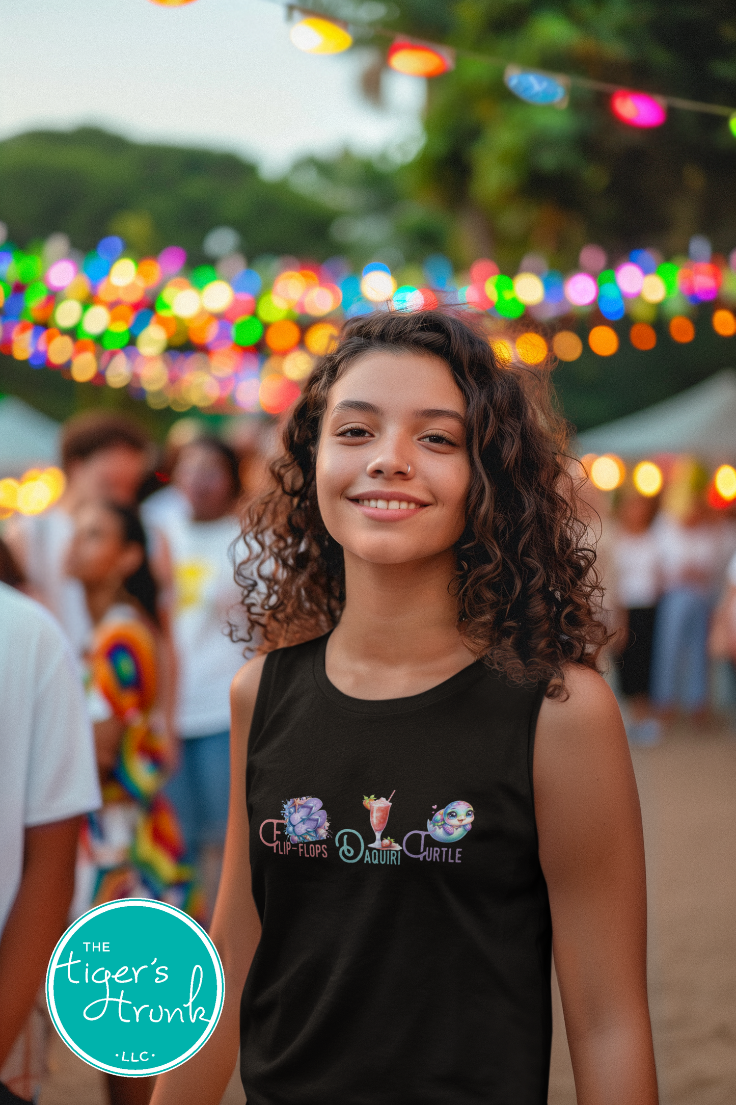 Summer design featuring flip-flops, a daiquiri, and a turtle, subtle protest graphic for t-shirts, tank tops, or beach bags