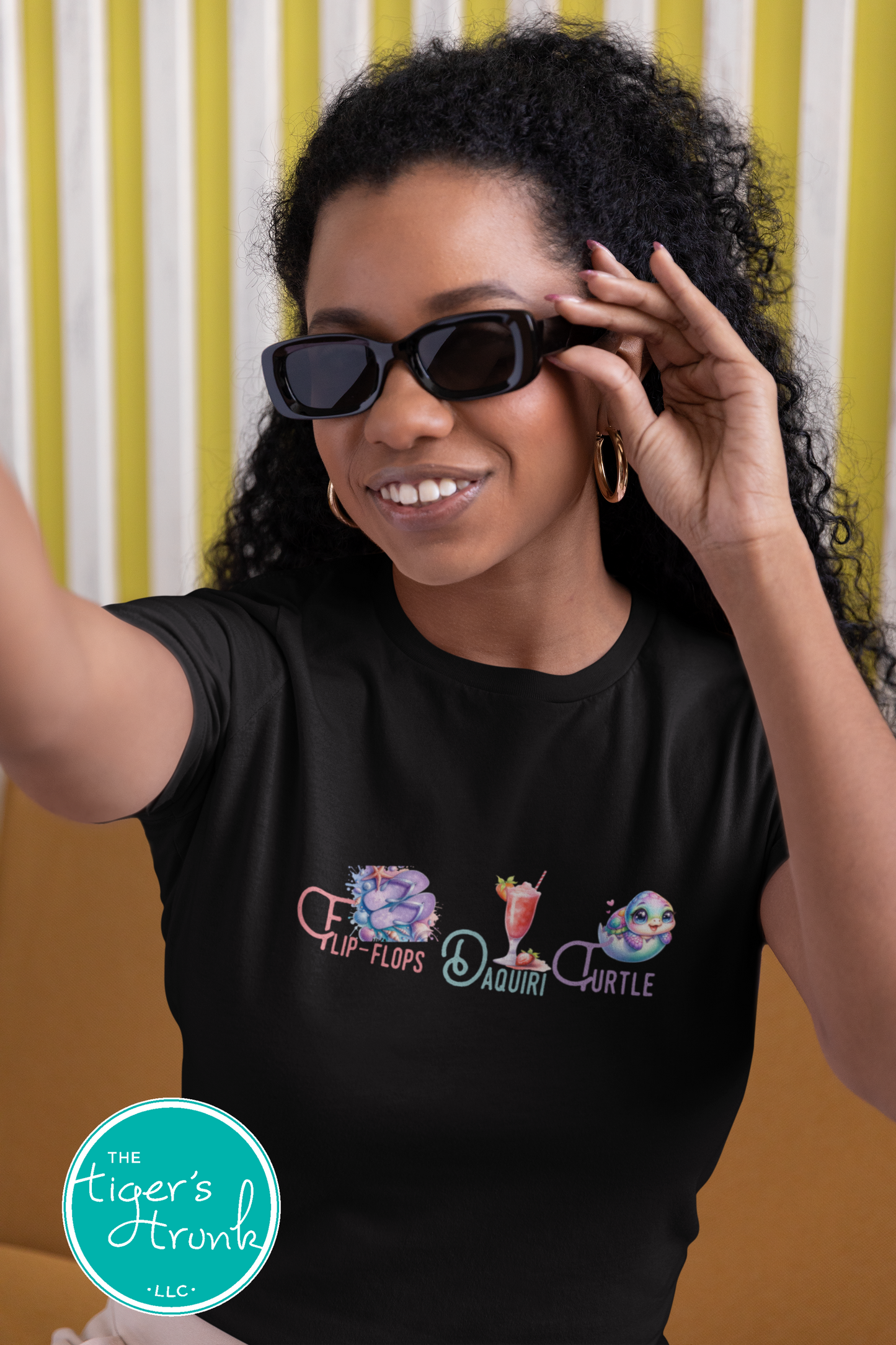 Summer design featuring flip-flops, a daiquiri, and a turtle, subtle protest graphic for t-shirts, tank tops, or beach bags