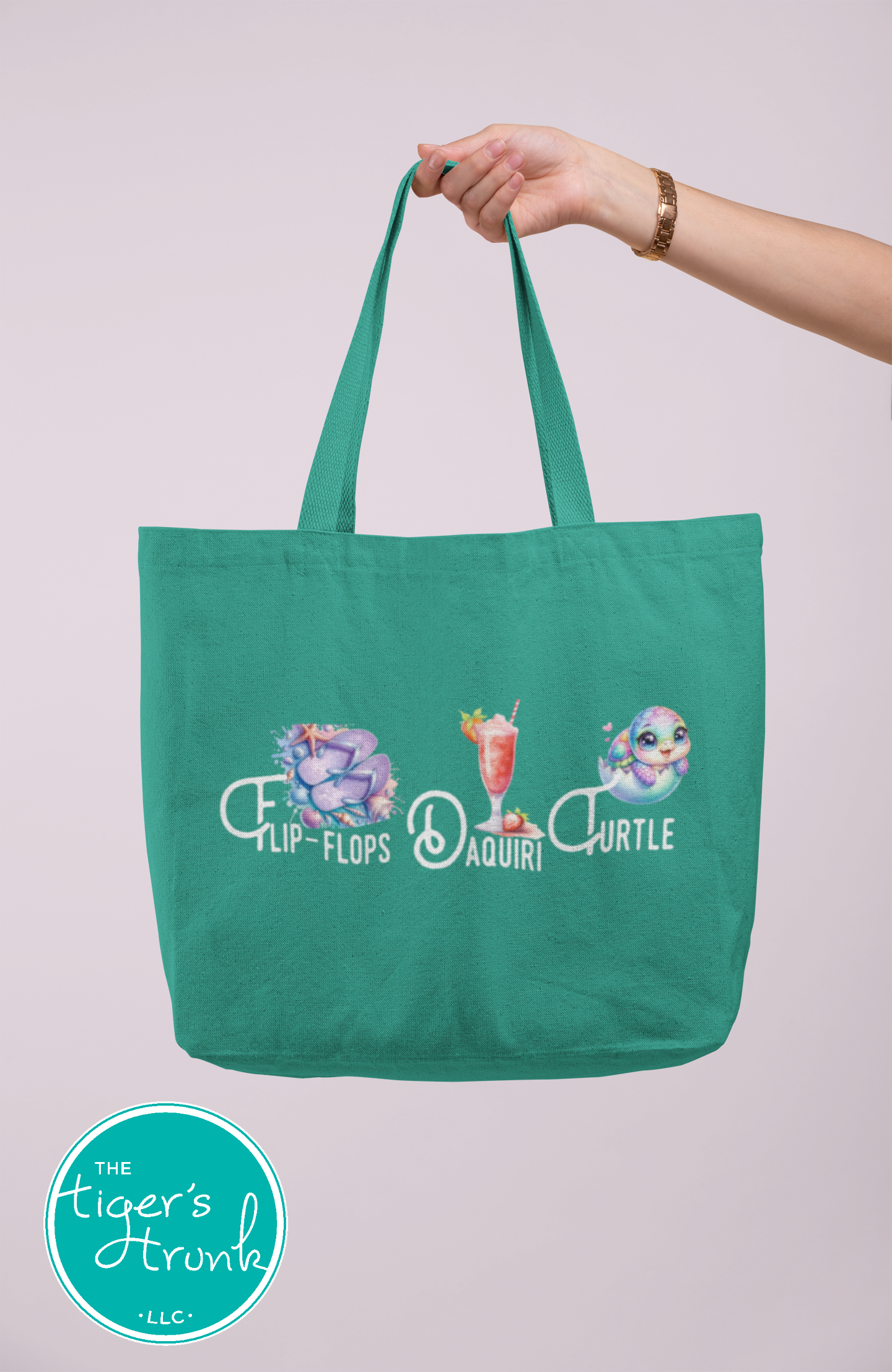 Summer design featuring flip-flops, a daiquiri, and a turtle, subtle protest graphic for t-shirts, tank tops, or beach bags