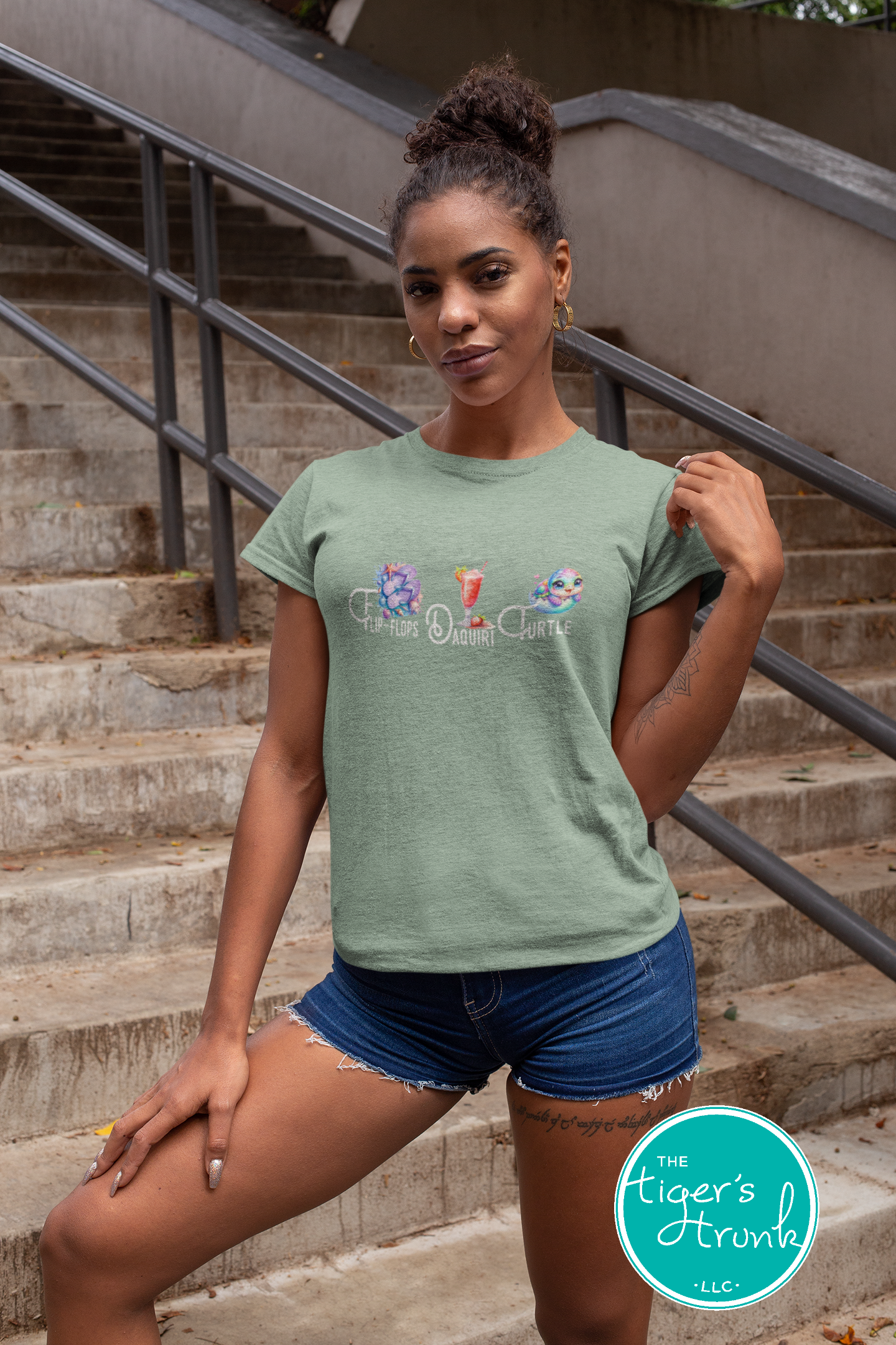 Summer design featuring flip-flops, a daiquiri, and a turtle, subtle protest graphic for t-shirts, tank tops, or beach bags