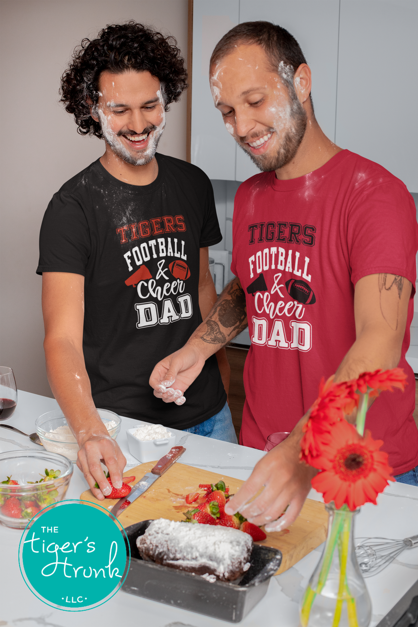 Football and Cheer Dad shirt with megaphone and football design, personalized with school colors and team mascot for custom game day spirit wear