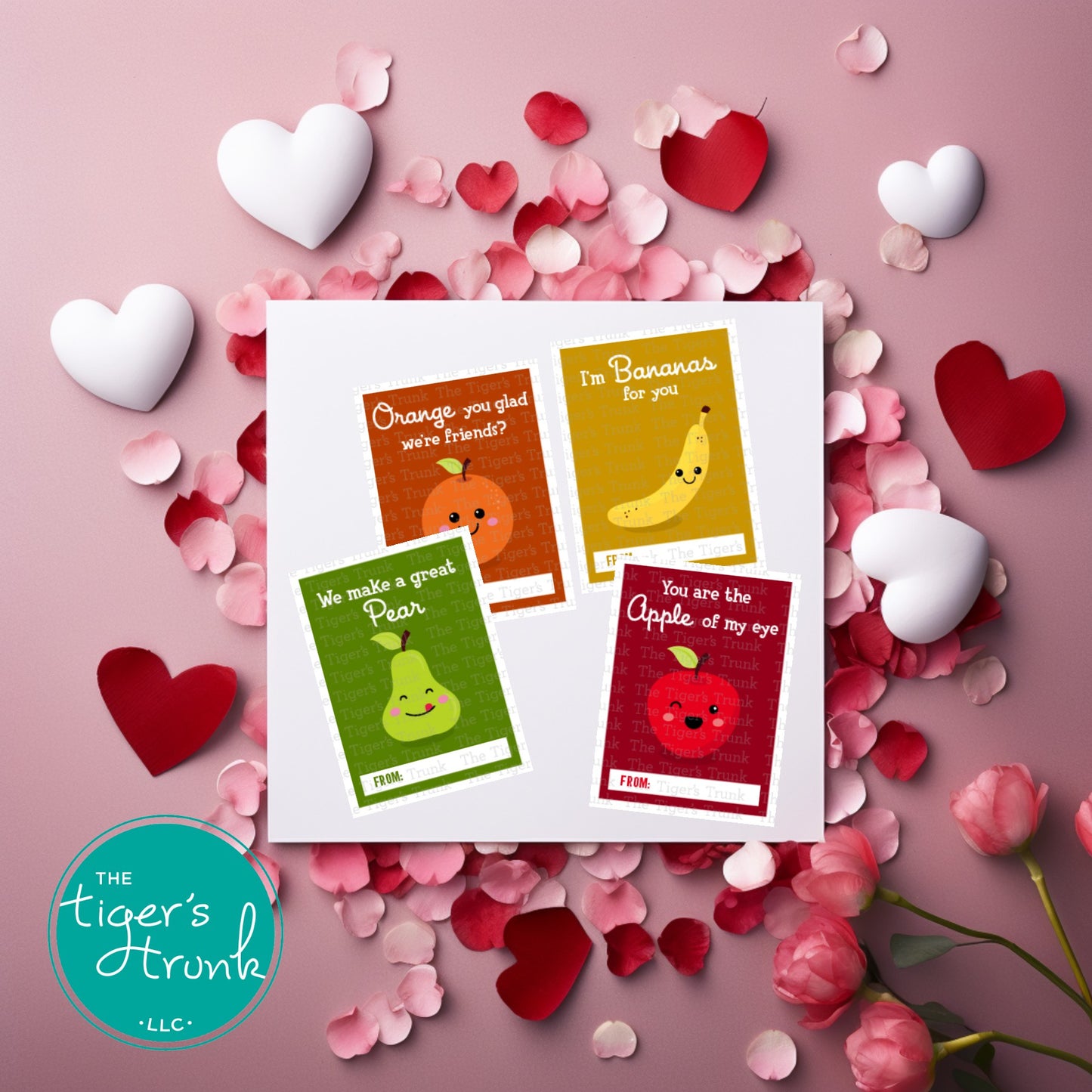 Printable Fruit-Themed Valentine Cards, Fun Classroom Valentines for Kids, Instant Download
