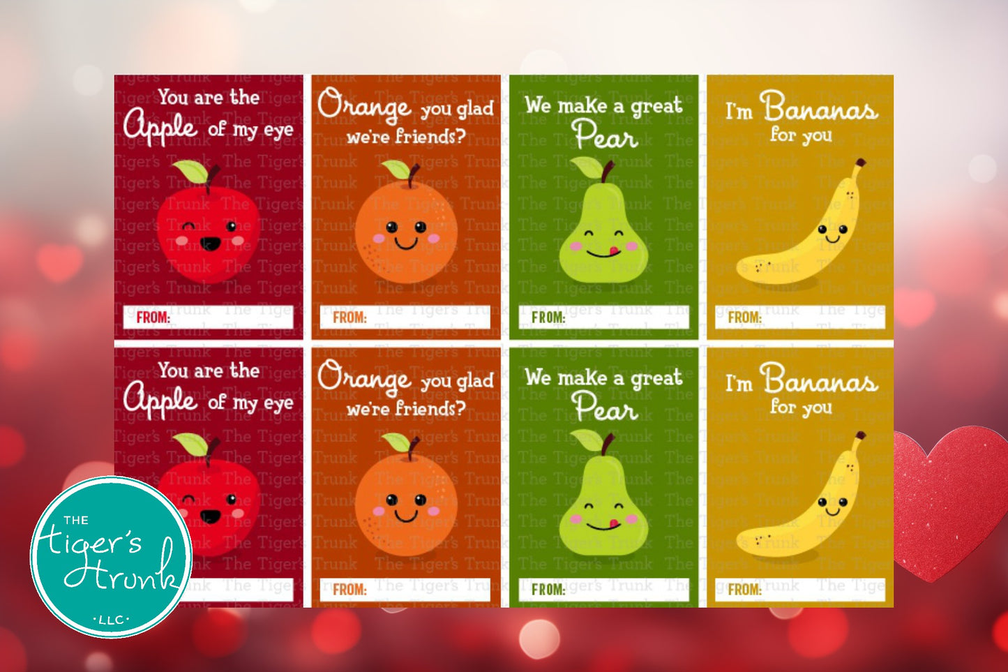 Printable Fruit-Themed Valentine Cards, Fun Classroom Valentines for Kids, Instant Download