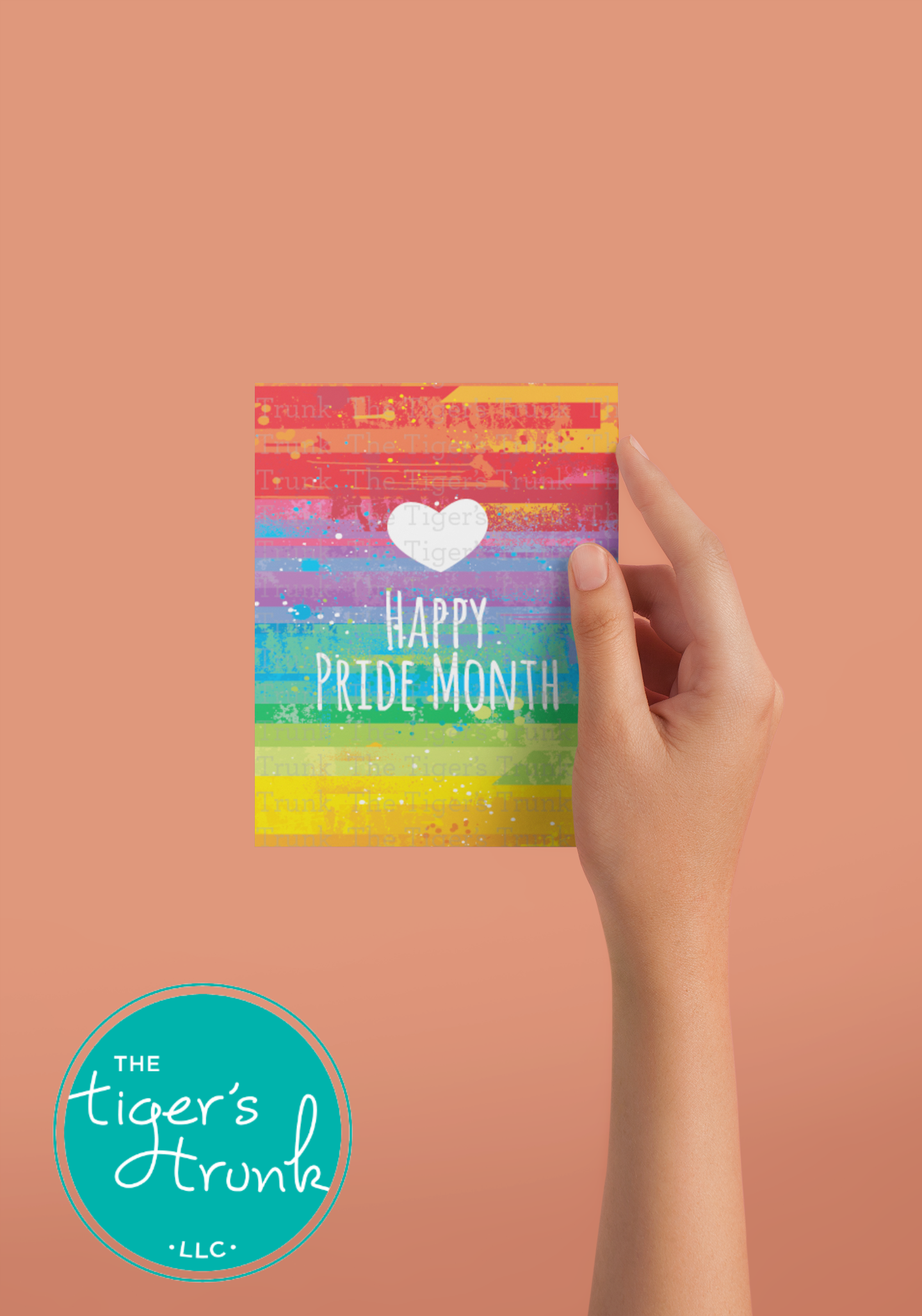Printable Pride card with the message "Happy Pride Month" in vibrant rainbow colors, perfect for LGBTQ+ support and celebration