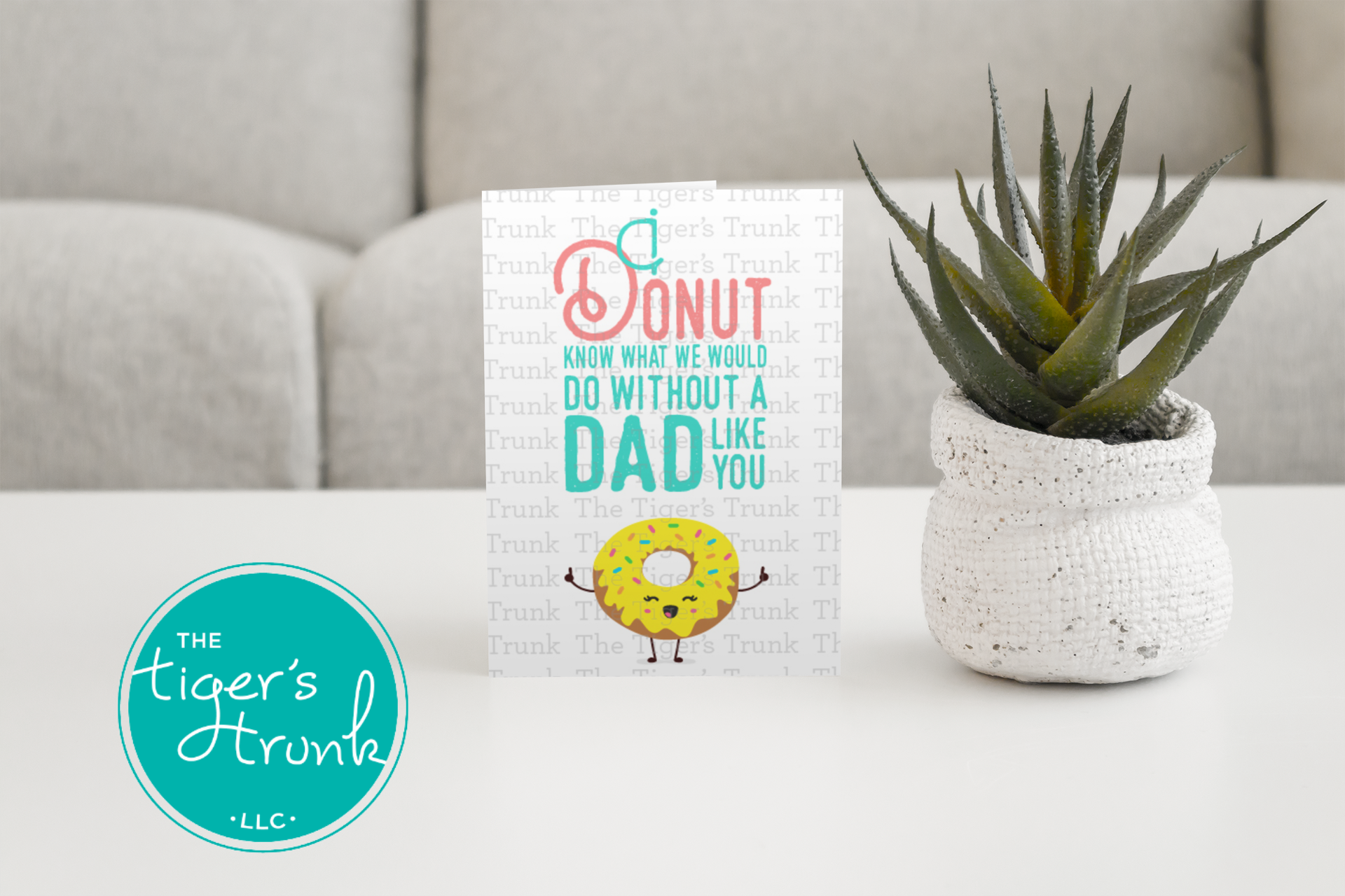 Printable card with donut pun that says "I Donut Know What We Would Do Without a Dad Like You," for Father’s Day, instant download