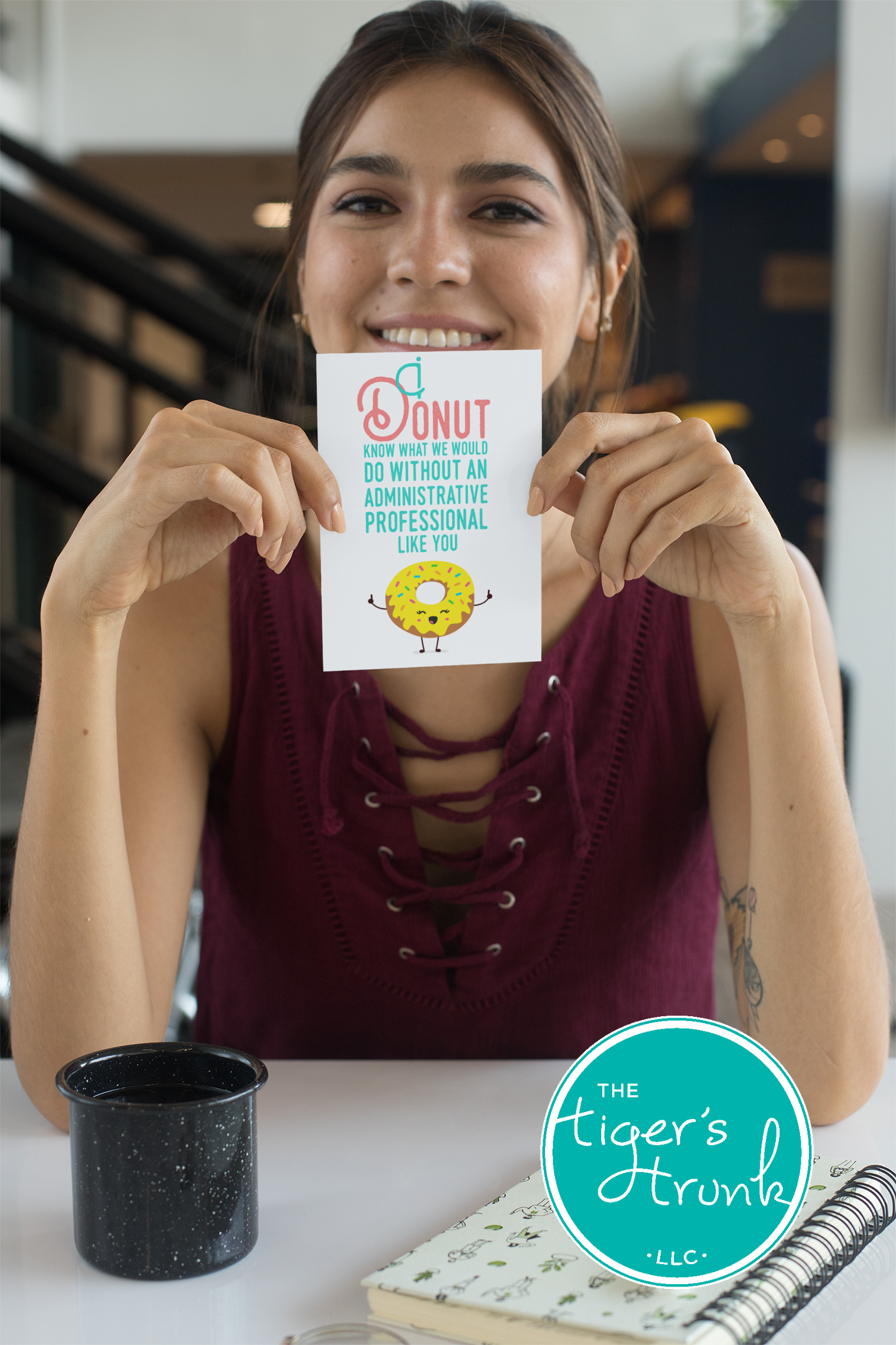 Printable Administrative Professionals Appreciation card with a donut theme and a fun thank-you message, available as an instant digital download.