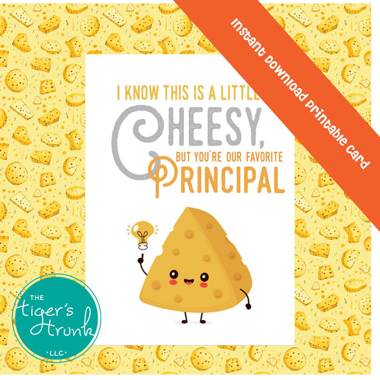 Printable Principal Appreciation card with a fun thank-you message, available as an instant digital download in PDF format.