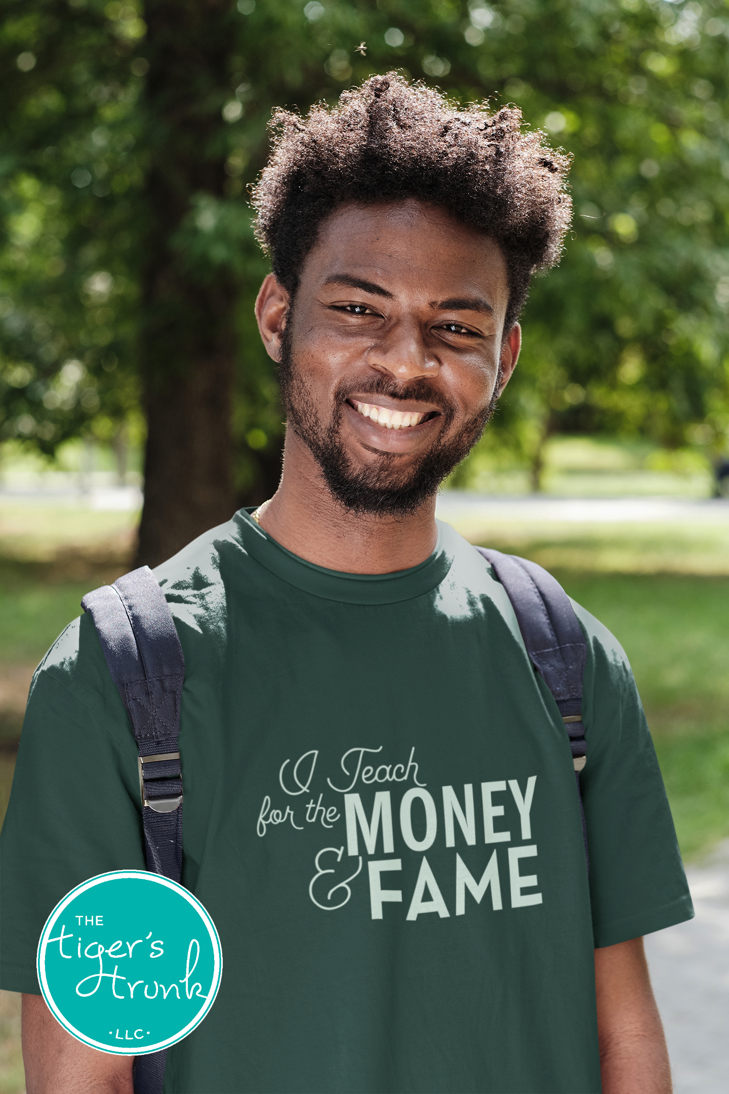 T-shirt with the phrase "I Teach for the Money & Fame," humorous and sarcastic gift for teachers and school staff