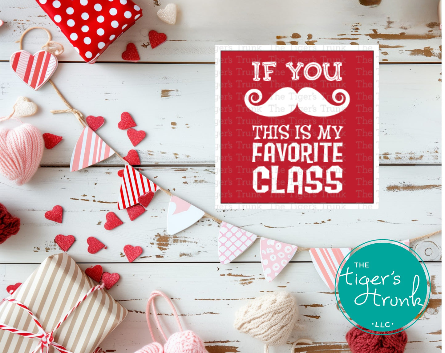Printable teacher Valentine cards with a mustache pun, instant download classroom Valentine gifts for students and school appreciation.