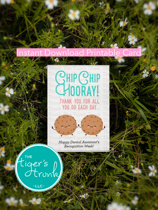 Printable dental assistant appreciation card with cookie design and Thanks for All You Do Each Day! message, instant download gift