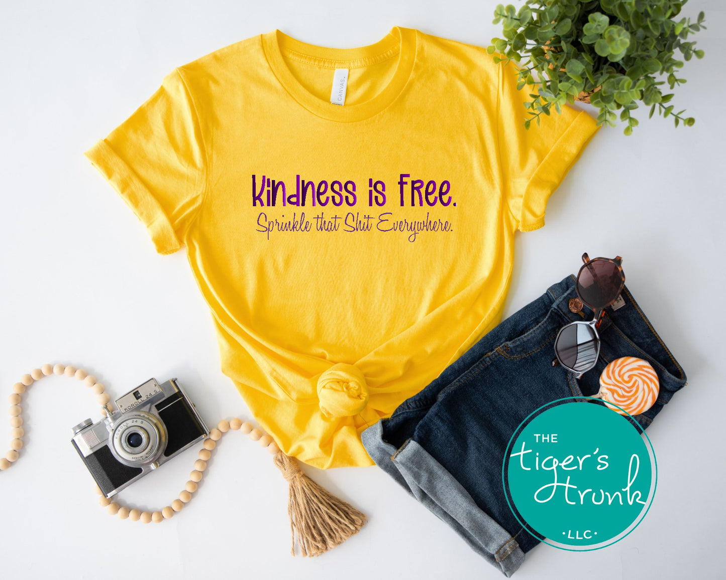 Funny and empowering Kindness Is Free t-shirt with “Sprinkle That Shit Everywhere” quote. A comfy tee perfect for spreading good vibes and sass.