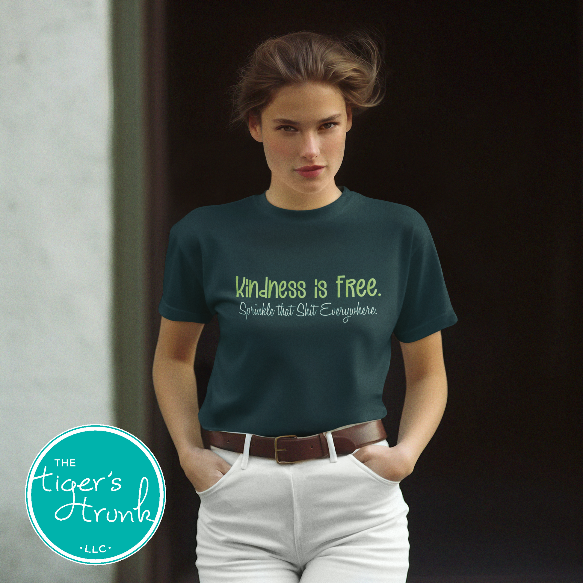 Funny and empowering Kindness Is Free t-shirt with “Sprinkle That Shit Everywhere” quote. A comfy tee perfect for spreading good vibes and sass.