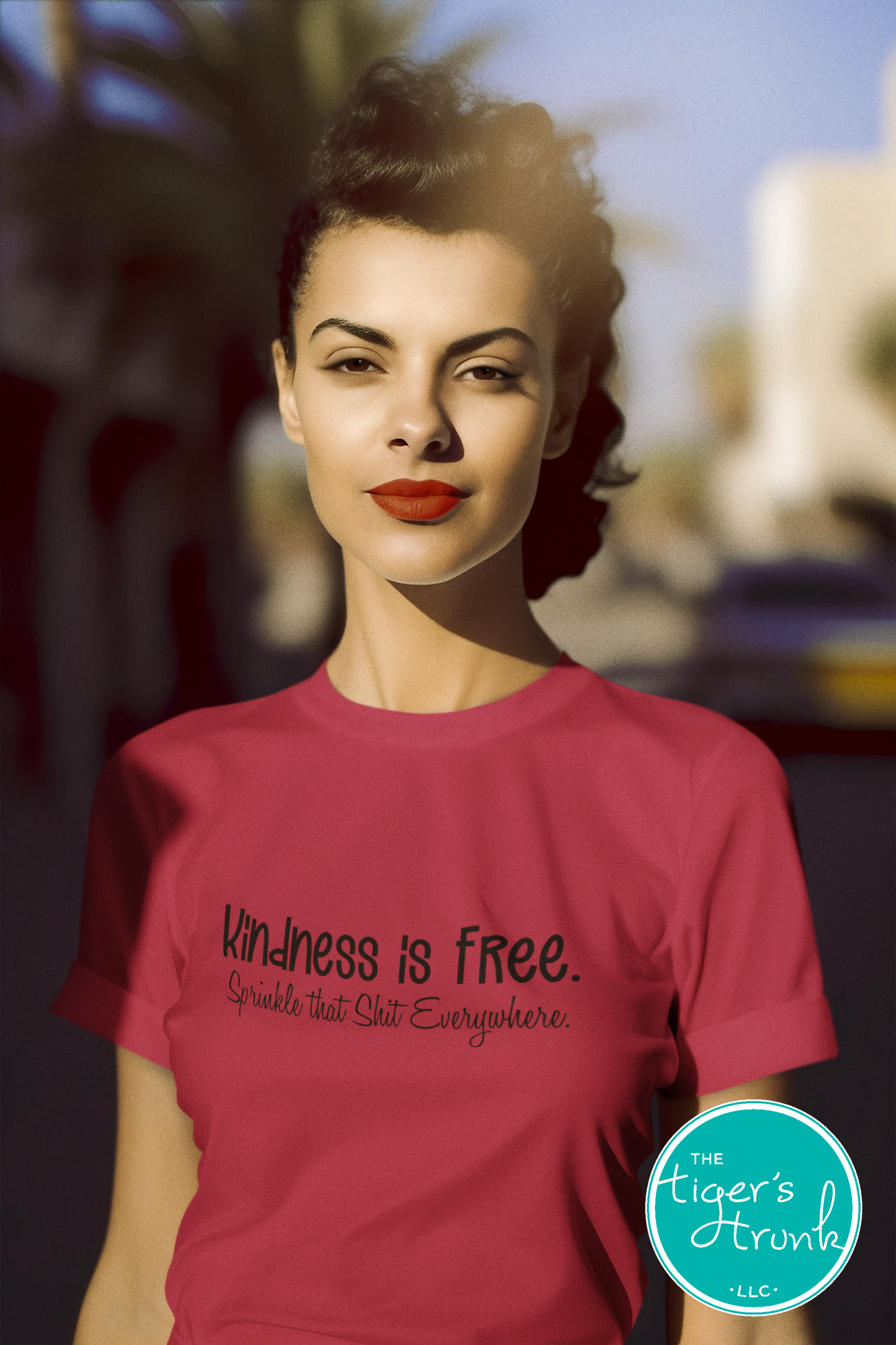 Funny and empowering Kindness Is Free t-shirt with “Sprinkle That Shit Everywhere” quote. A comfy tee perfect for spreading good vibes and sass.