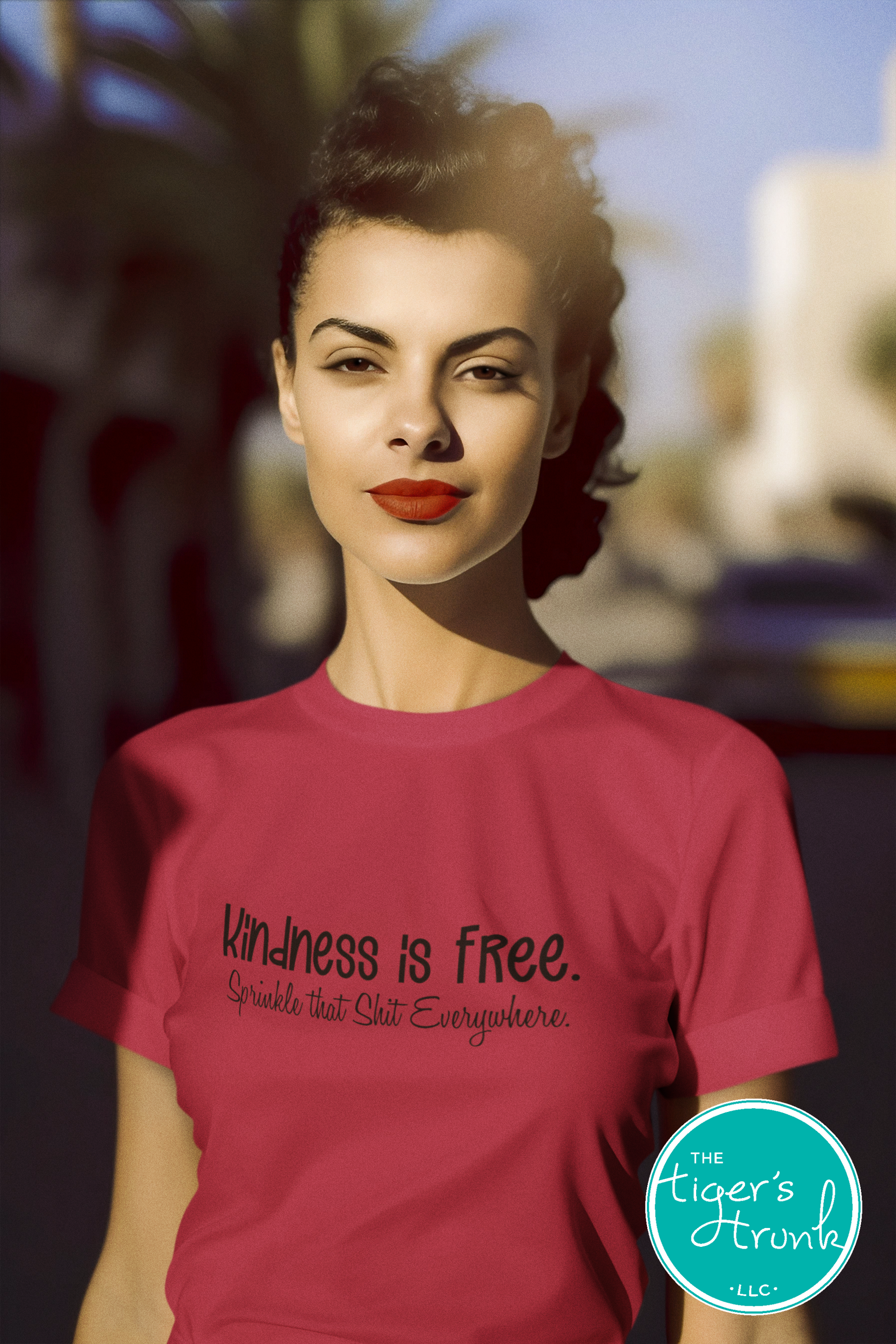 Funny and empowering Kindness Is Free t-shirt with “Sprinkle That Shit Everywhere” quote. A comfy tee perfect for spreading good vibes and sass.