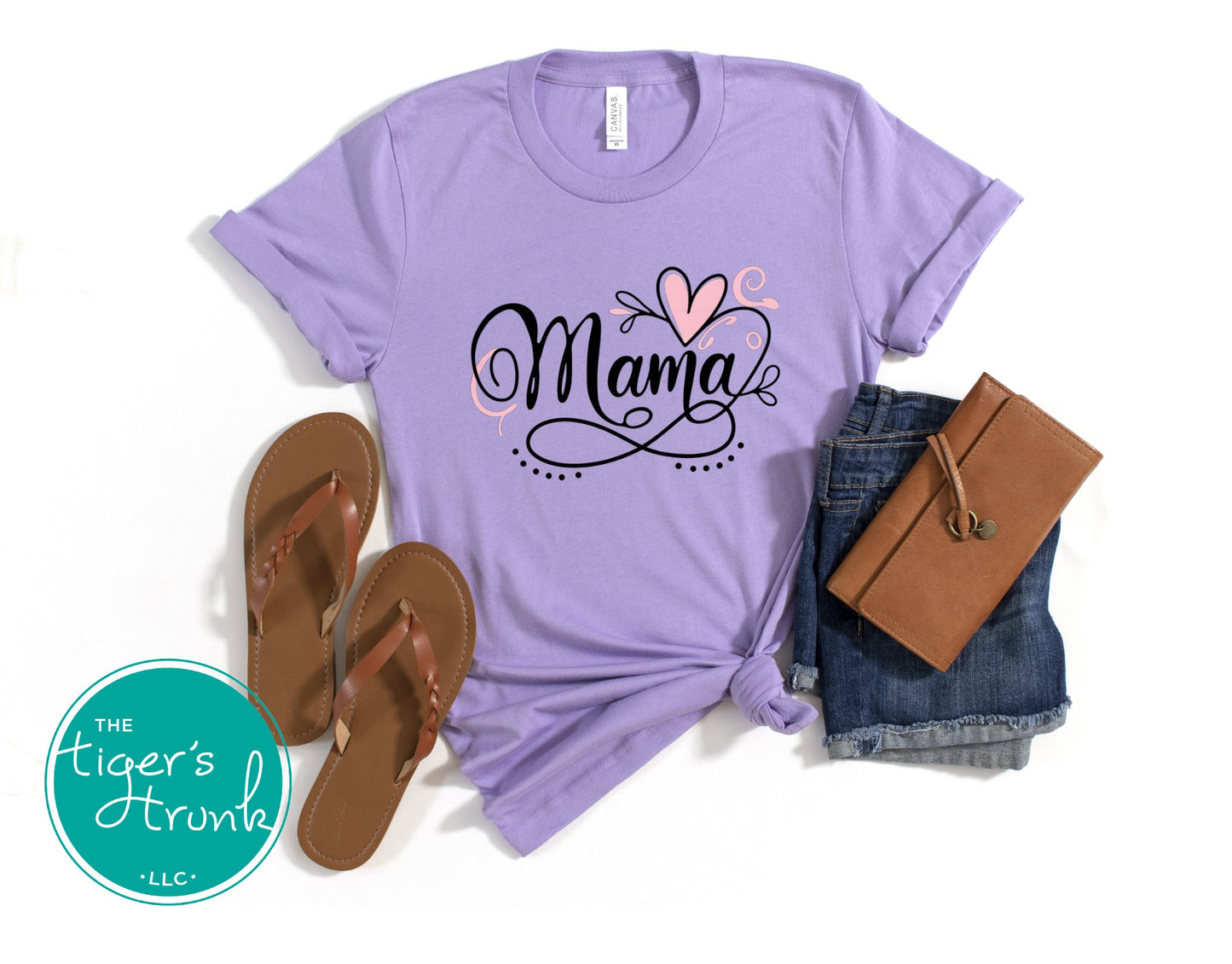 T-shirt with Mama in elegant script and an infinity symbol, minimalist and classic design for stylish moms
