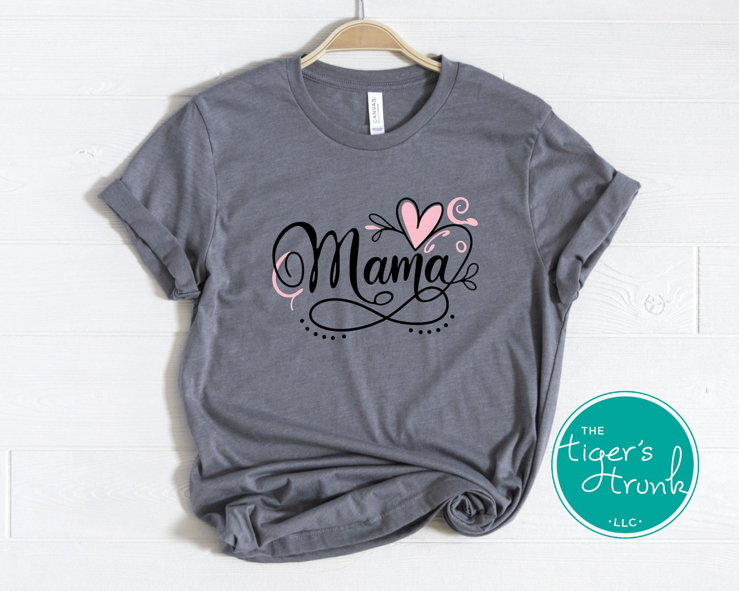 T-shirt with Mama in elegant script and an infinity symbol, minimalist and classic design for stylish moms