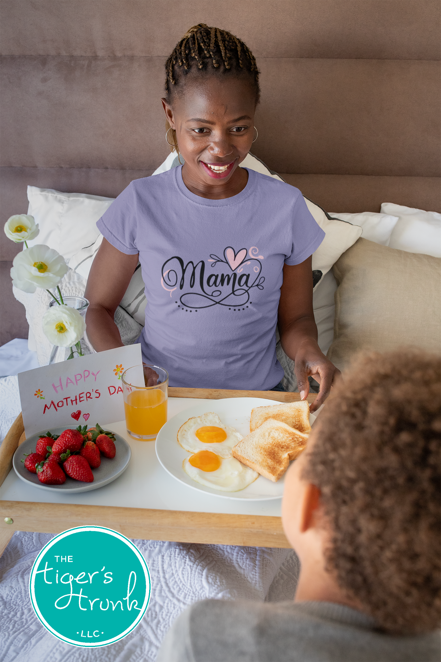 T-shirt with Mama in elegant script and an infinity symbol, minimalist and classic design for stylish moms