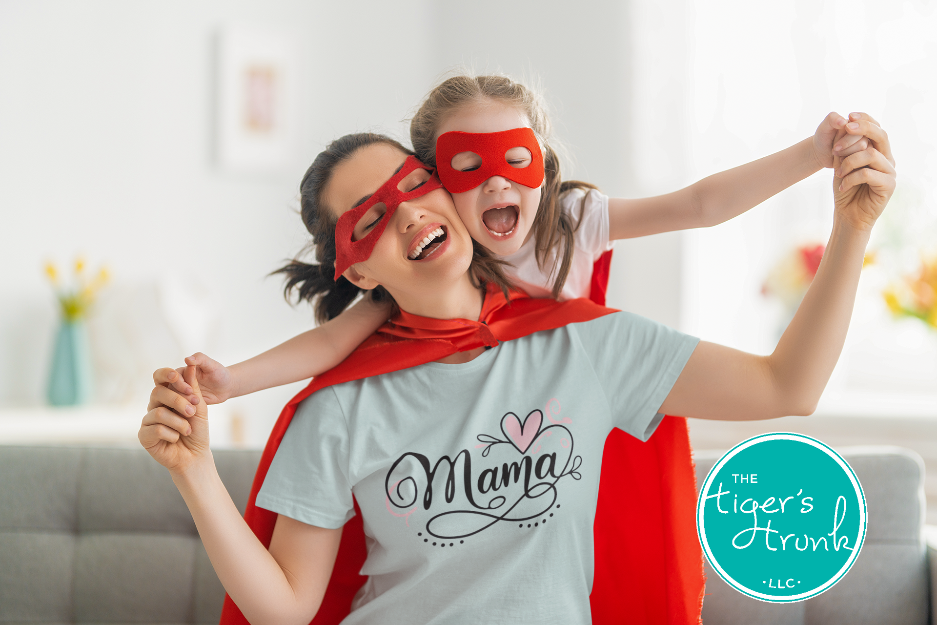 T-shirt with Mama in elegant script and an infinity symbol, minimalist and classic design for stylish moms