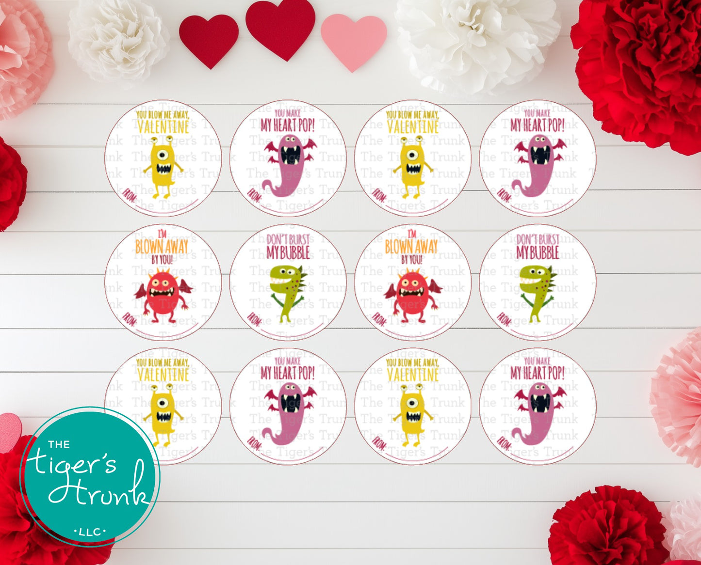 Printable Valentine stickers with bubble-themed puns, instant download round labels for classroom Valentine gifts and party favors.