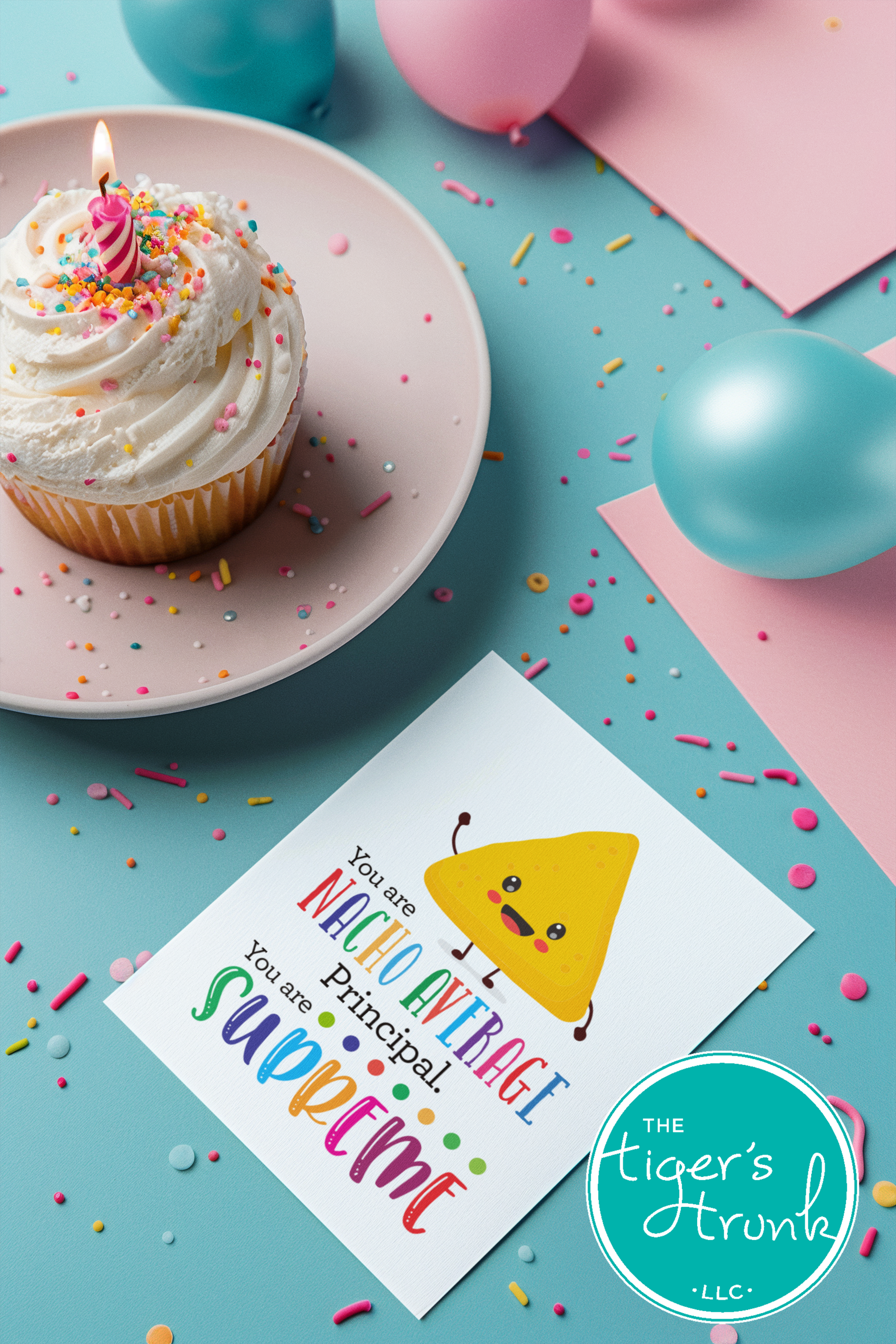 Printable Assistant Principal Appreciation card with a nacho theme and a fun thank-you message, available as an instant digital download in PDF format.