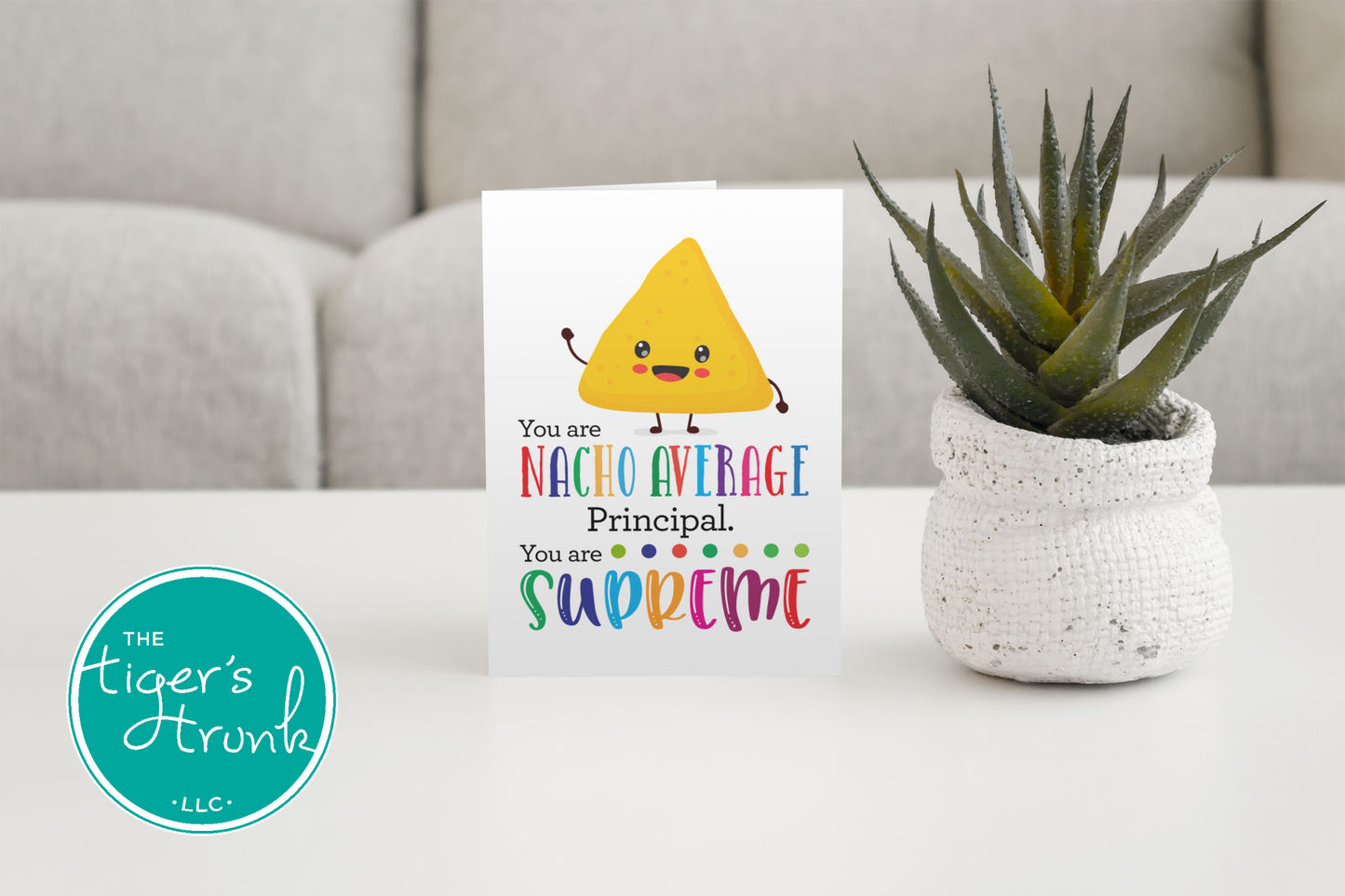 Printable Principal Appreciation card with a nacho theme and a fun thank-you message, available as an instant digital download in PDF format.