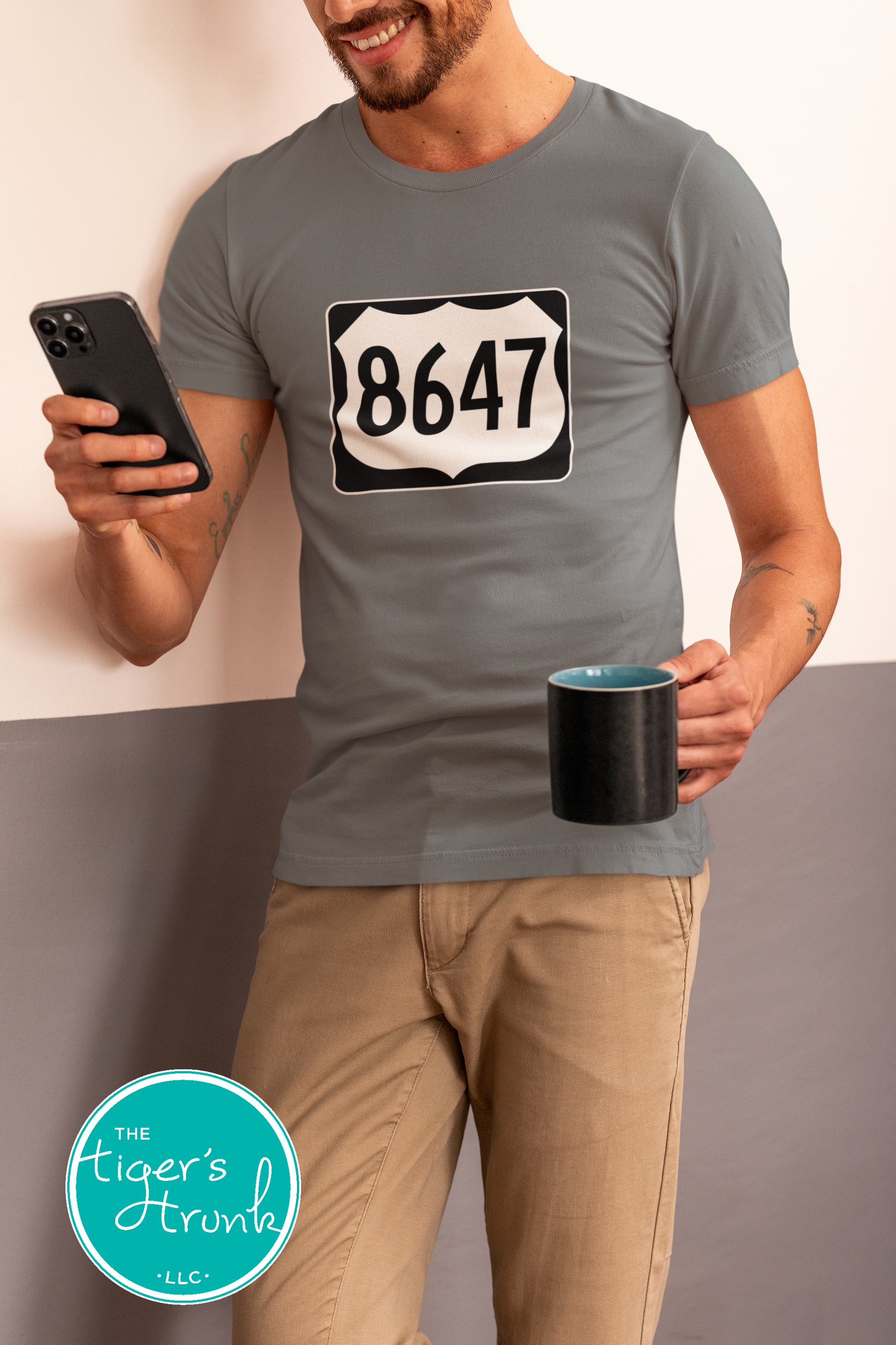 Graphic tee with 8647 inside a highway sign design, subtle political statement shirt for quiet resistance