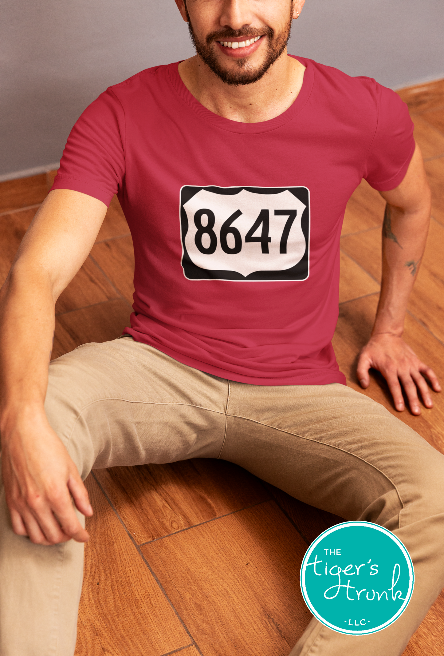 Graphic tee with 8647 inside a highway sign design, subtle political statement shirt for quiet resistance