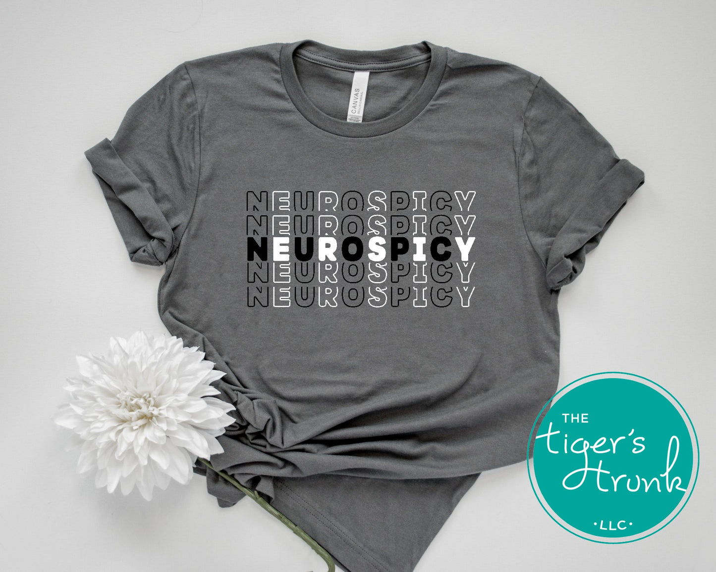 Graphic t-shirt with the word "Neurospicy," bold design celebrating neurodivergent identity and brain pride