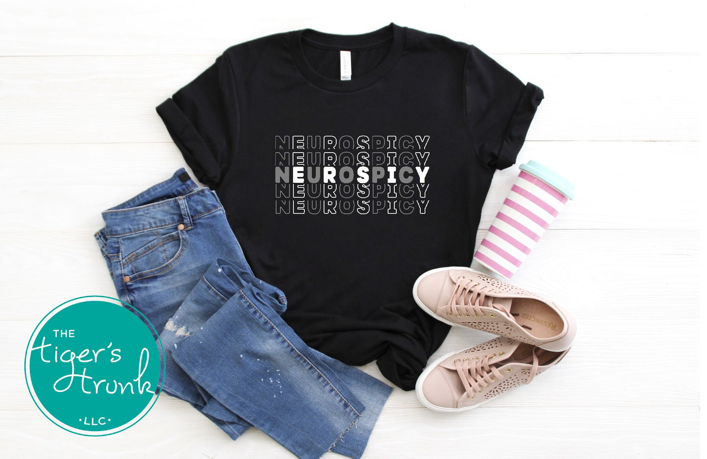Graphic t-shirt with the word "Neurospicy," bold design celebrating neurodivergent identity and brain pride