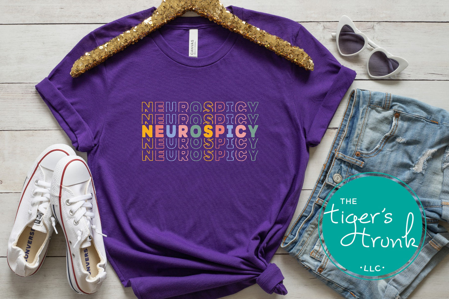 Graphic t-shirt with the word "Neurospicy," bold design celebrating neurodivergent identity and brain pride