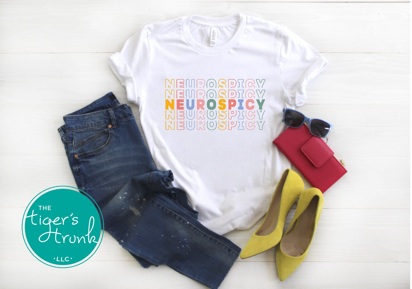 Graphic t-shirt with the word "Neurospicy," bold design celebrating neurodivergent identity and brain pride
